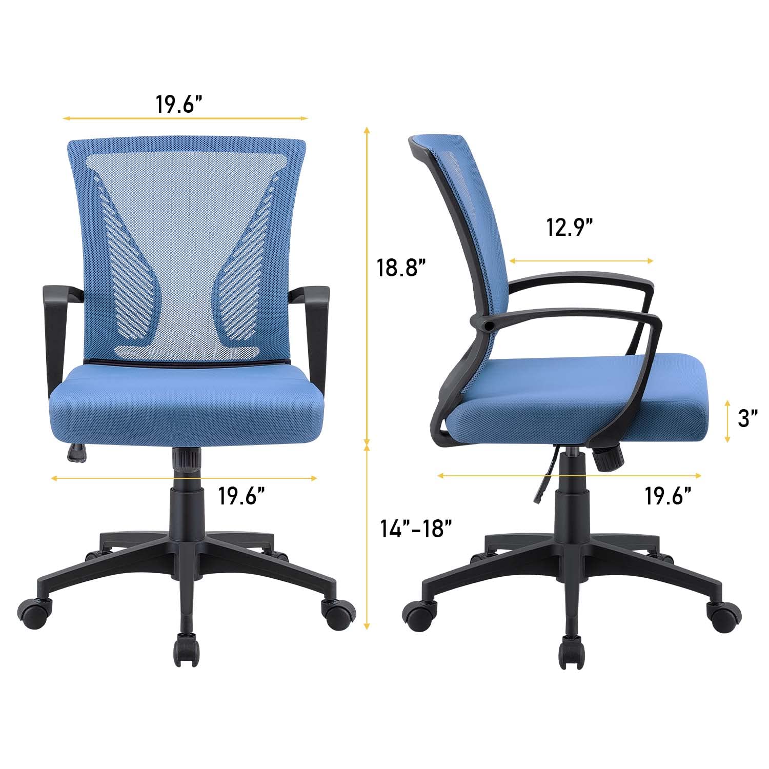 Ergonomic Mesh Office Chair with Lumbar Support - Mid Back Swivel Rolling Computer Desk Chair for Home & Office - Adjustable Armrests, Breathable Design (Blue) - Perfect for Long Work Hours & Gaming Sessions