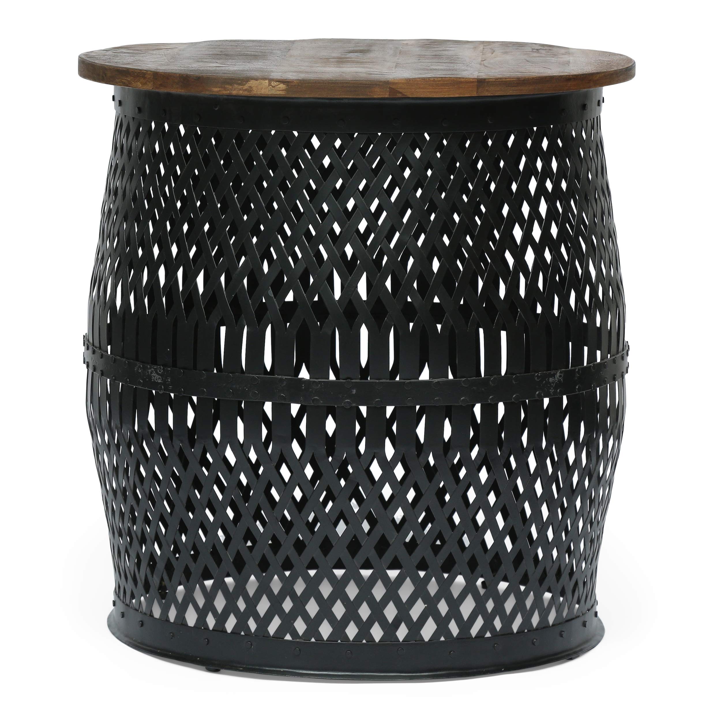 Christopher Knight Home Niver Handcrafted Lace Cut Side Table - Mango Wood and Iron - Natural/Black - Elegant End Table for Living Room, Bedroom, or Office Decor