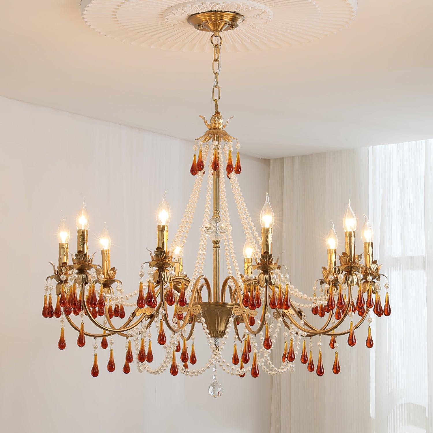 Luxury Aureate Amber Crystal Chandelier - Elegant Ceiling Light Fixture for Dining Room, Living Room & Bedroom Decor