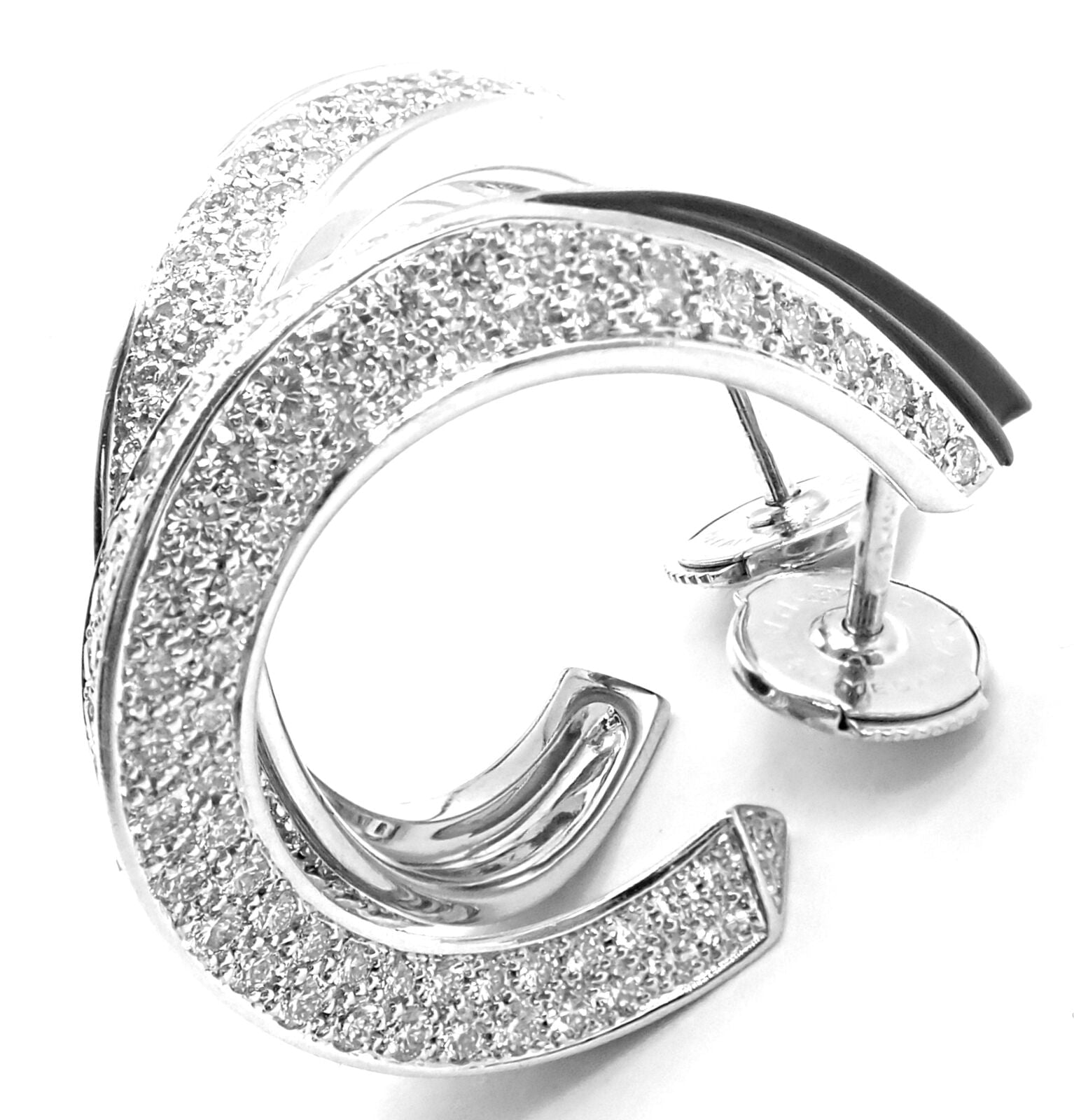Authentic Cartier Panthere 18k White Gold Diamond Onyx Hoop Earrings - Luxury Jewelry for Women, Perfect for Weddings & Special Occasions