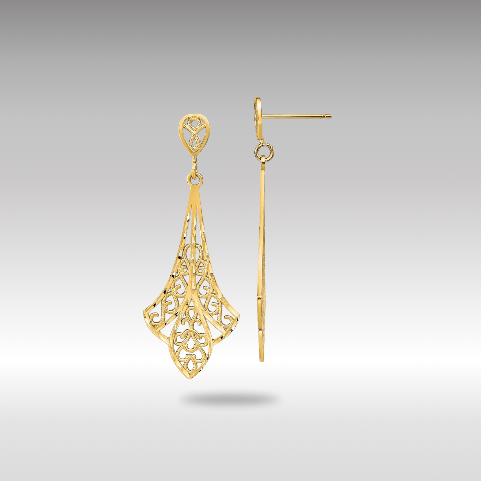 Gold Diamond Cut Filigree Dangle Post Earrings TE717 - Elegant Women's Jewelry for Parties, Weddings & Special Occasions