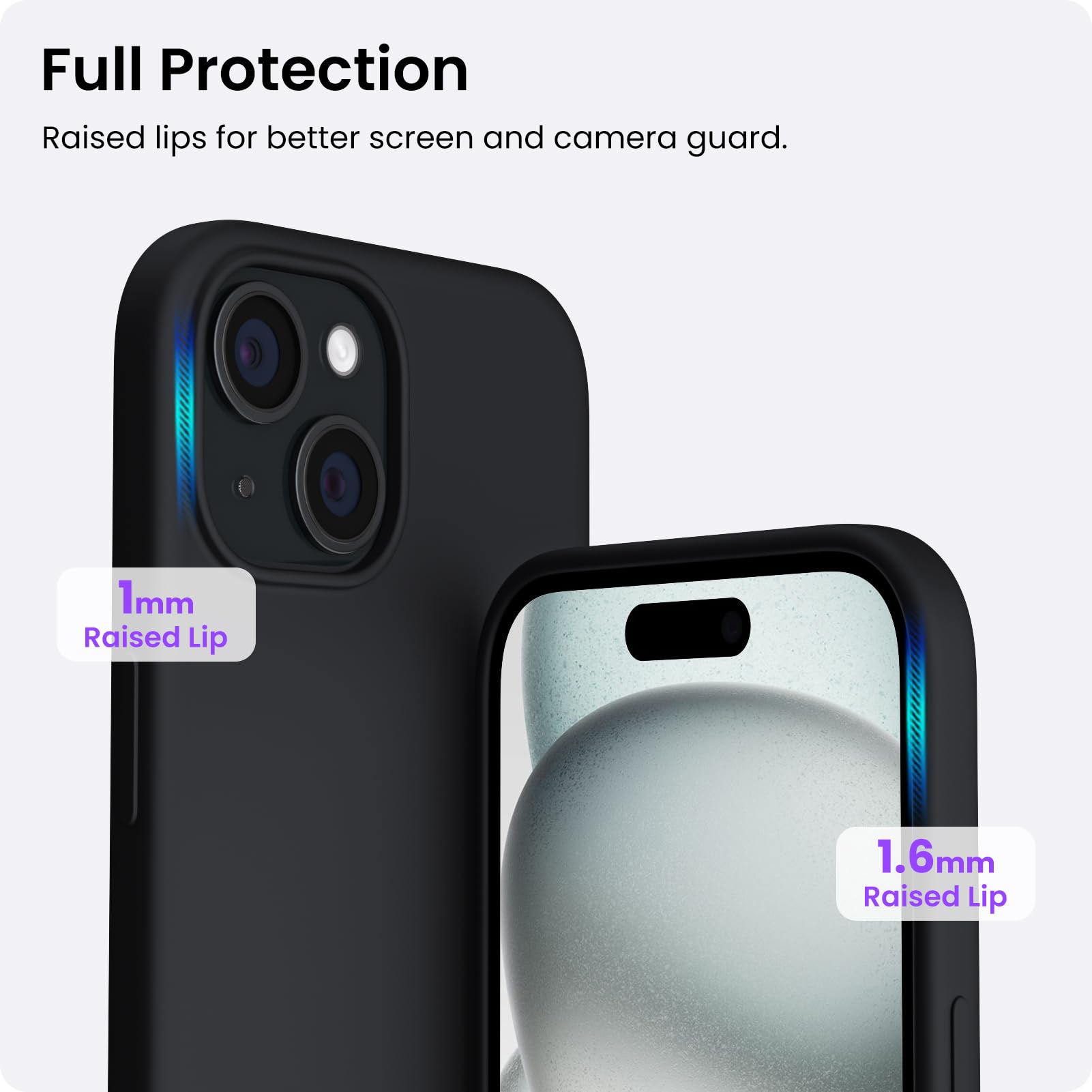 ORNARTO iPhone 15 Case 6.1 Inch - Slim Liquid Silicone Protective Cover with 3 Layer Full Coverage, Soft Gel Rubber & Microfiber Lining (Black) | Perfect for Everyday Protection & Style
