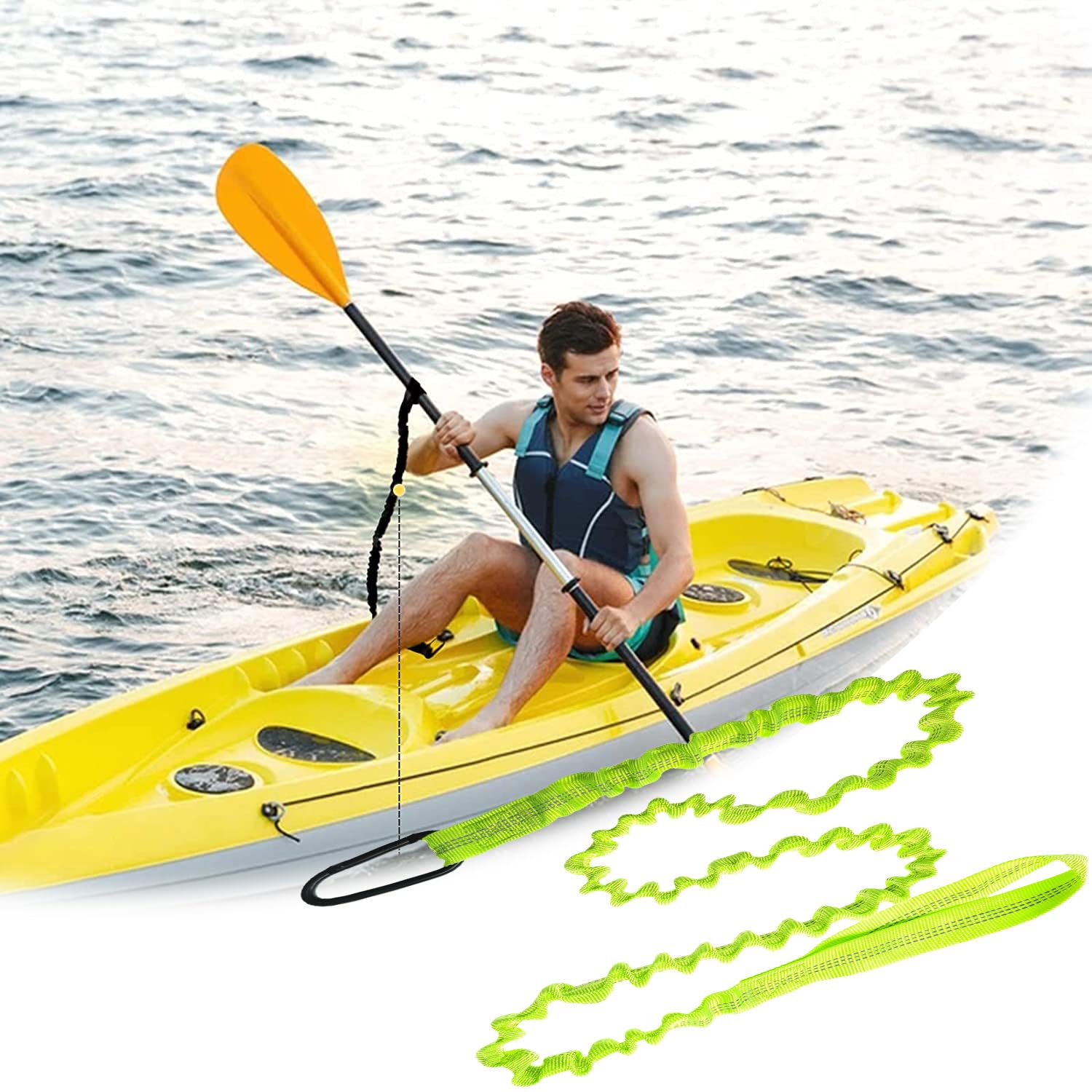 **2 Pack Stretchable Kayak Paddle Leash with Carabiner - SUP Canoe Fishing Rod Holder Tool, Secure Lanyard Rope for Water Sports & Outdoor Adventures**