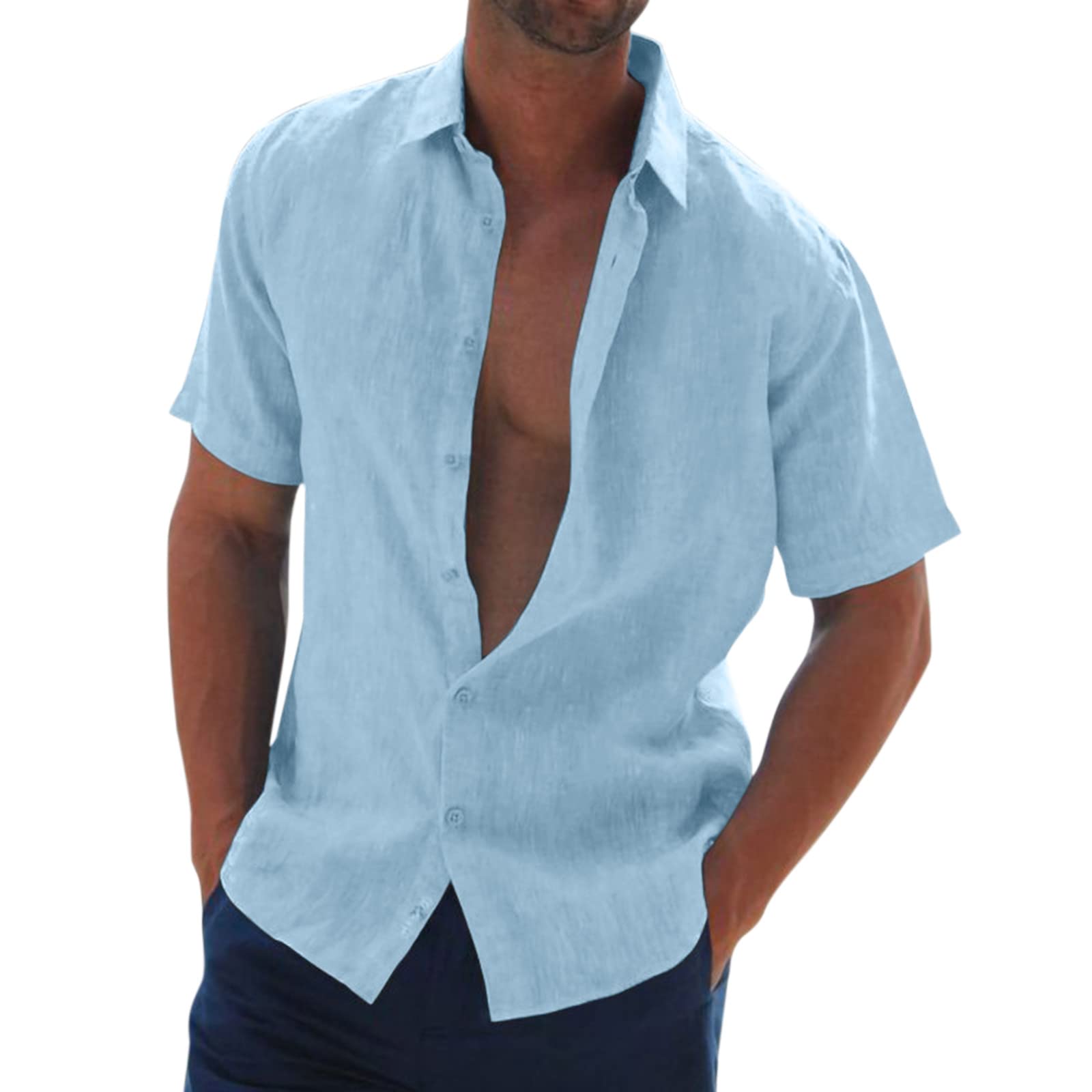 Men's Short Sleeve Dress Shirts - Slim Fit Poplin Button Up Shirt for Tropical Holiday & Beach Wear - Stylish Solid Color Casual Office Summer Shirts