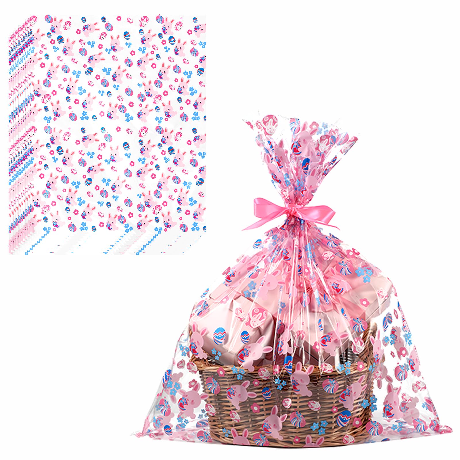 Shareluck 24x30 Inch Easter Gift Bags - 10 Pack Large 2.5Mil Thick Plastic Cellophane Wrap for Easter Baskets, Party Favors & Holiday Gift Wrapping - Perfect for Easter Egg Hunts, Spring Celebrations & Gift Basket Decorations