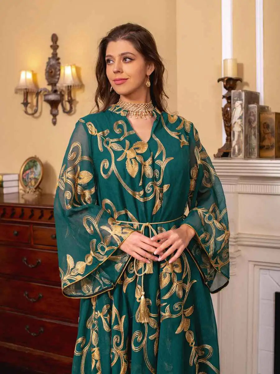 Elegant Eid Dress for Women - Doris Embroidery Kaftan Caftan Dress | Muslim Holiday Outfit, Summer Beach Cover Up, Party Wear, Special Occasion Fashion