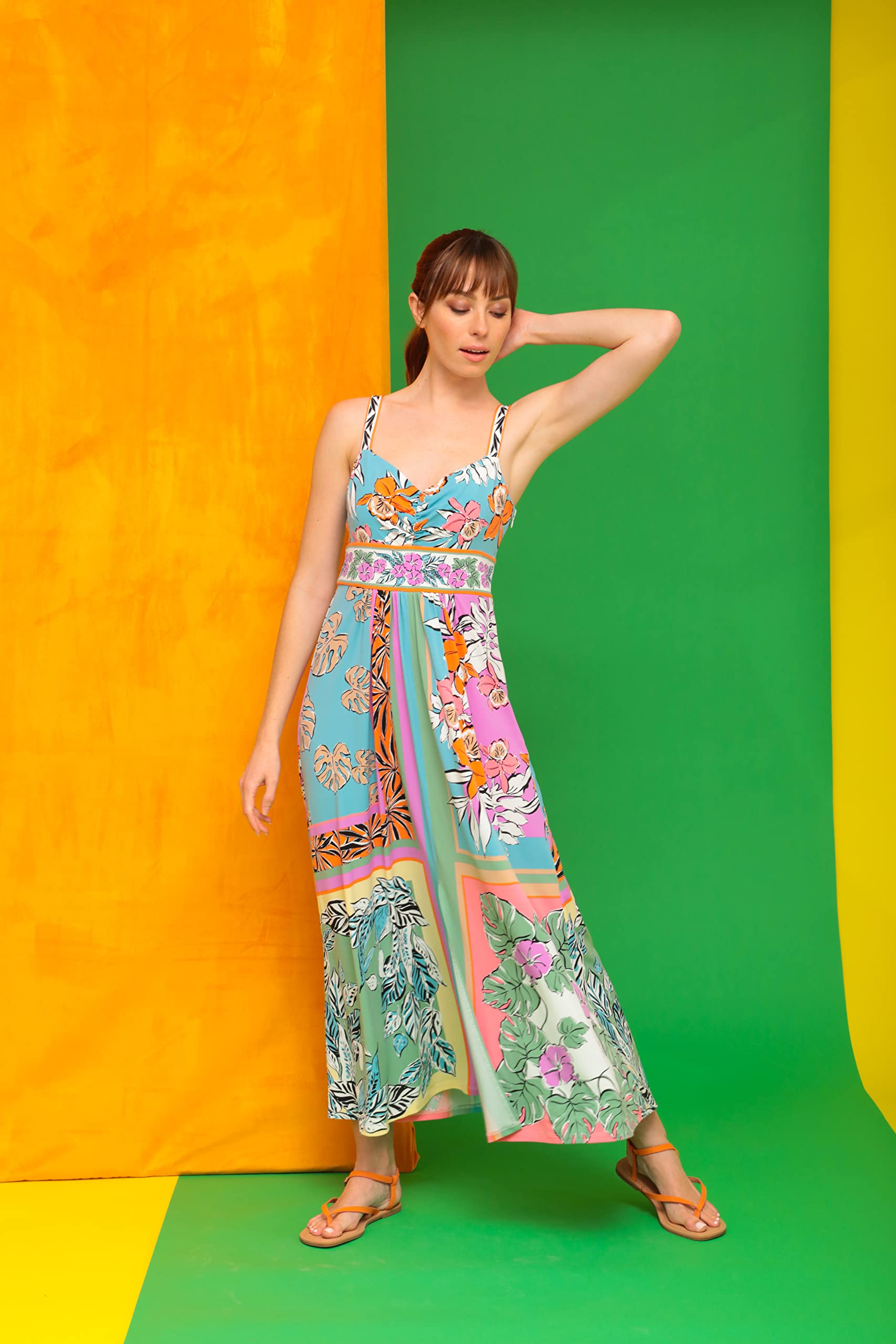 London Times Floral Maxi Dress for Women with Slit - Perfect for Summer & Beach
