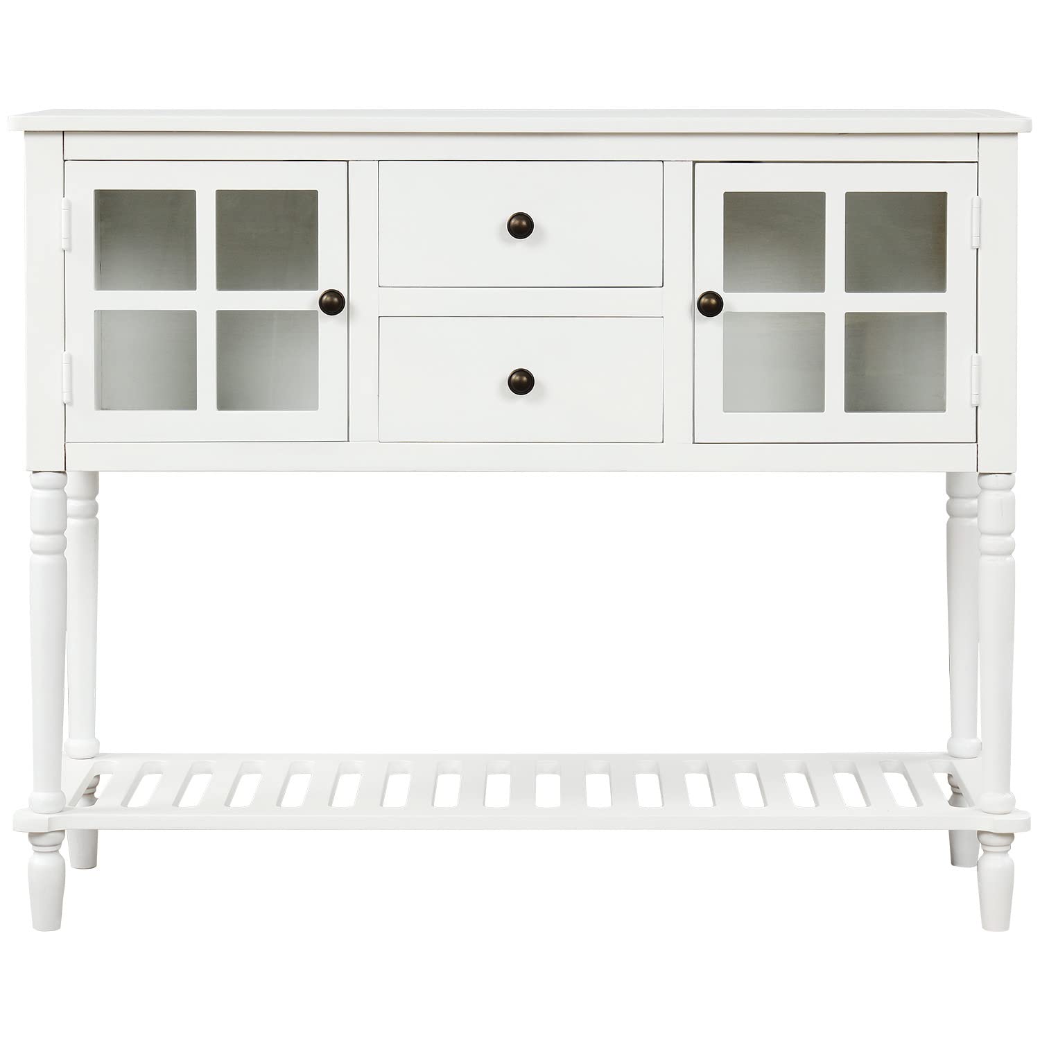 White Accent Storage Cabinet with 2 Drawers & Bottom Shelf - Wooden Console Table, Sofa Table & Side Cabinet for Living Room, Bedroom - Perfect for Entryway Storage, TV Stand & Home Organization