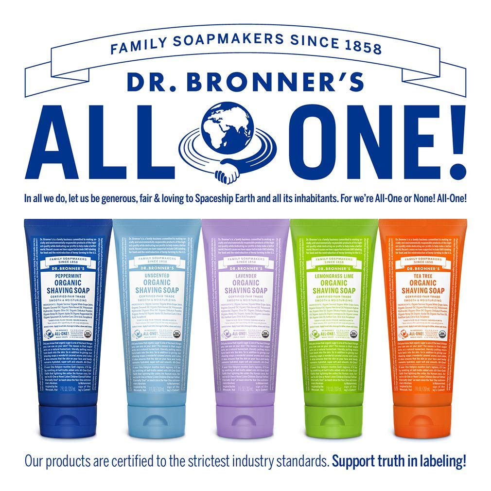 Organic Dr. Bronner's Lime Shaving Soap - All-Natural Vegan Shave Cream for Sensitive Skin | Perfect for Men's Wet Shaving & Travel Grooming Kits