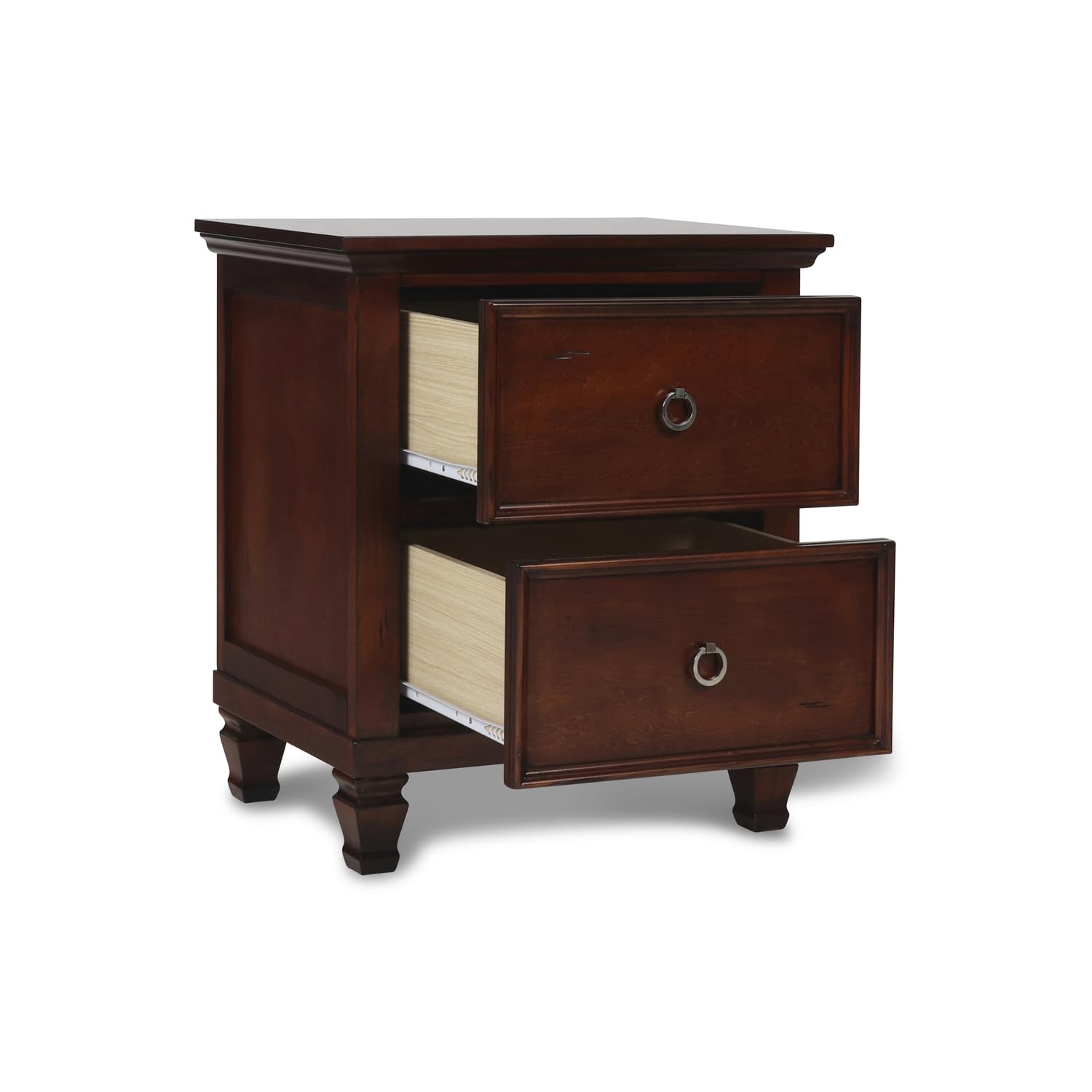 Tamarack Wood 2-Drawer Nightstand - Classic Brown Cherry Bedside Table for Bedroom | Rustic Wooden Nightstand with Storage Drawers | Perfect for Small Spaces & Apartment Living