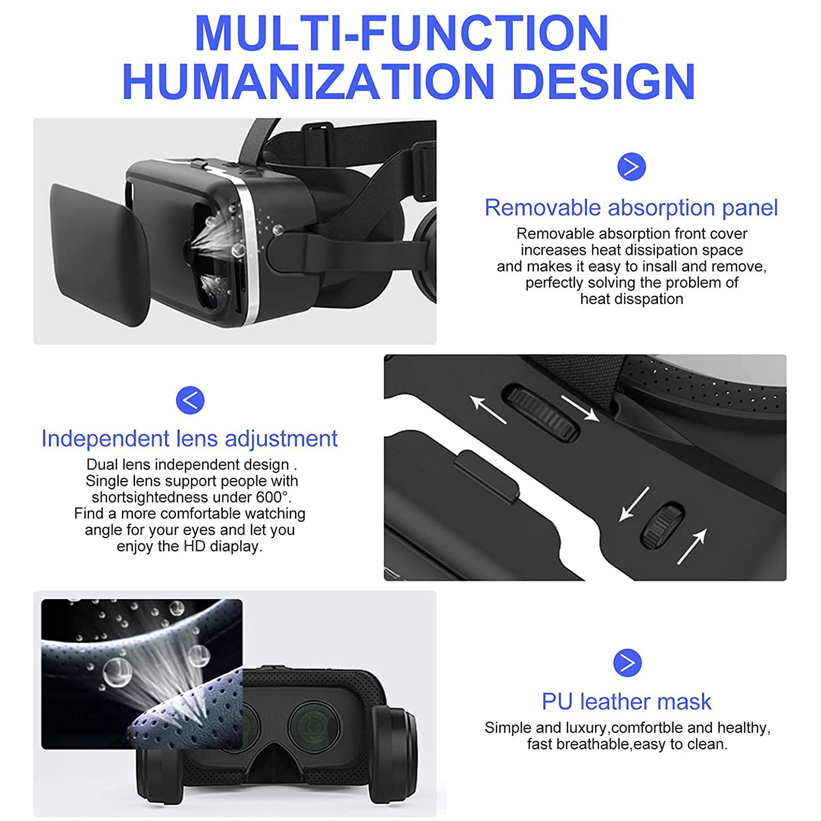 HTYQ 360° 3D VR Headset, Adjustable Virtual Reality Glasses for Kids & Adults - Compatible with iPhone & Android Phones (4.7-6.53 Inch) - Perfect for Gaming, Movies & Virtual Tours