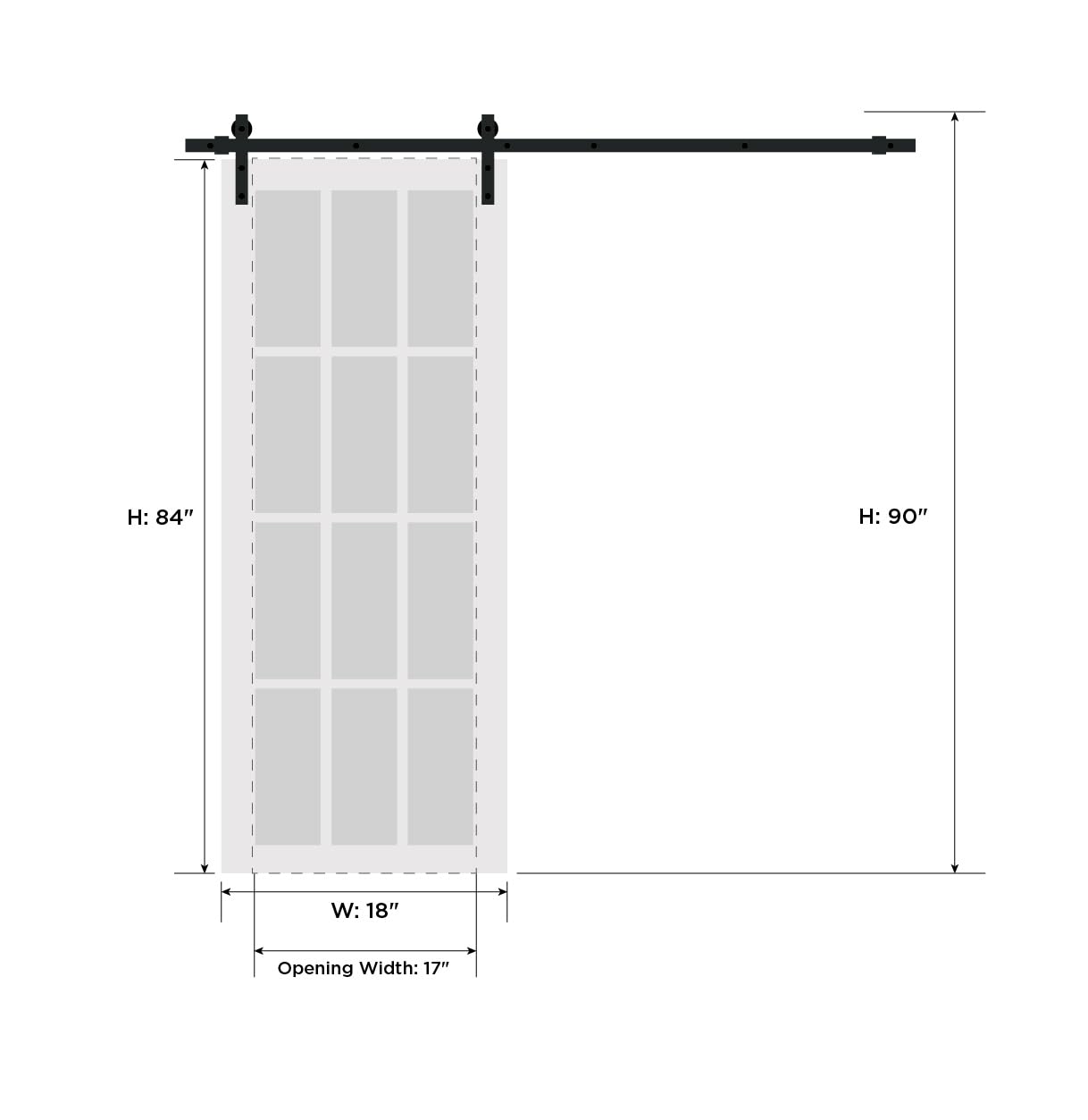 Modern Grey Barn Sliding Door 18x84 Inch with Stainless Steel Hardware - Solid Core Flush Panel Closet Door - Planum 0020 Ginger Ash Finish - 6.6FT Silver Rail Hanger Set | Perfect for Bedroom Closets, Laundry Rooms & Contemporary Home Interiors