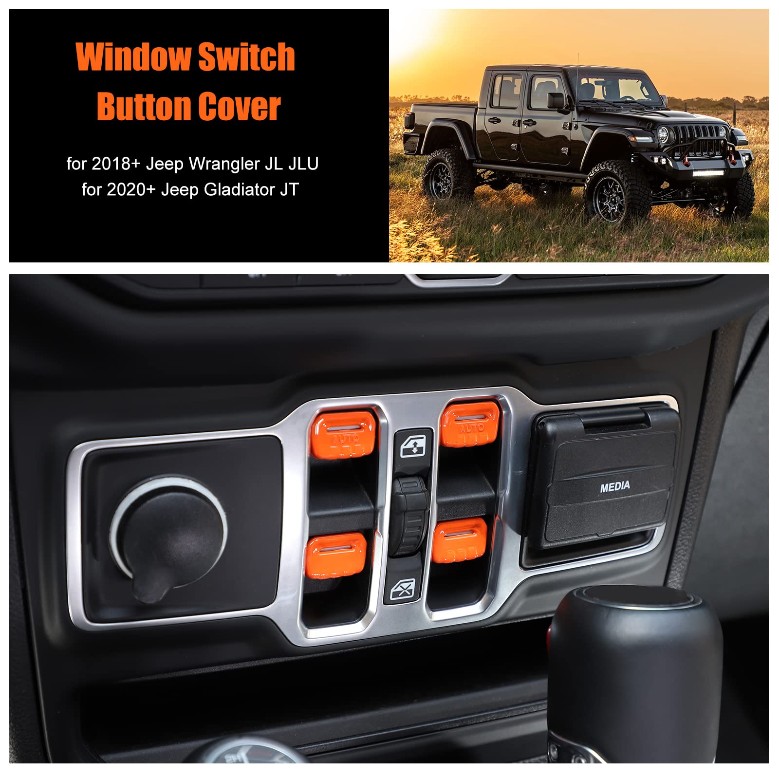 4PCS Orange Window Switch Button Cover Trim for Jeep Wrangler JL JLU & Gladiator JT 2018-2024 - Interior Accessories Upgrade for Enhanced Protection & Style - Perfect for Off-Roading & Daily Driving