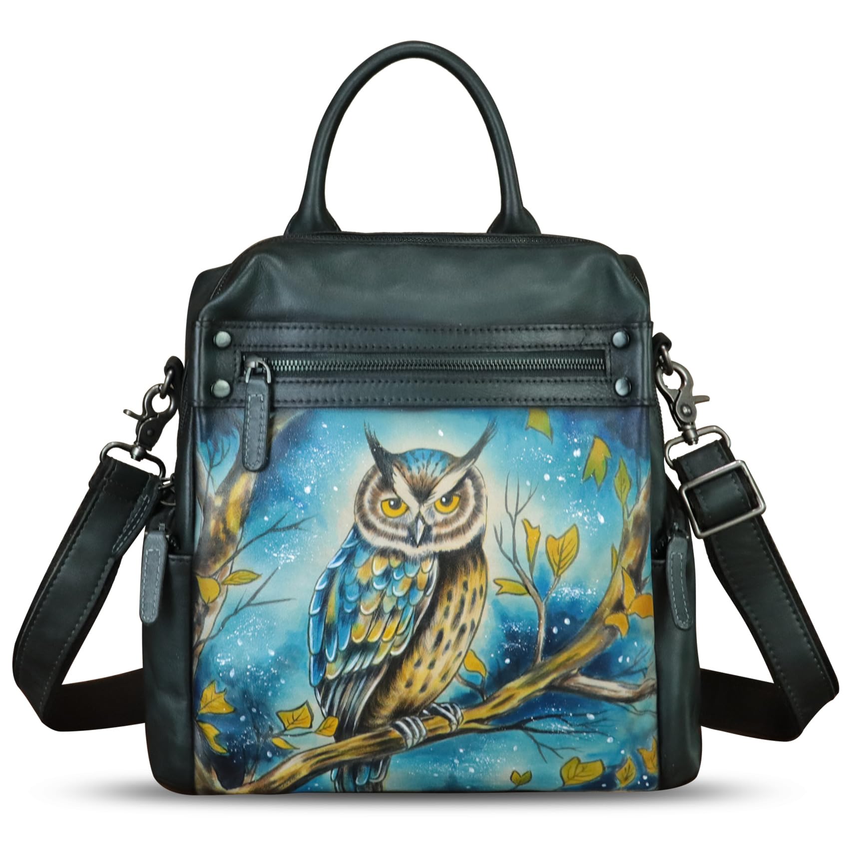 Handmade Genuine Leather Backpack for Women - Hand Painted Convertible Rucksack, Casual Daypack & Purse (Pattern 10) | Perfect for Work, Travel & Daily Commute
