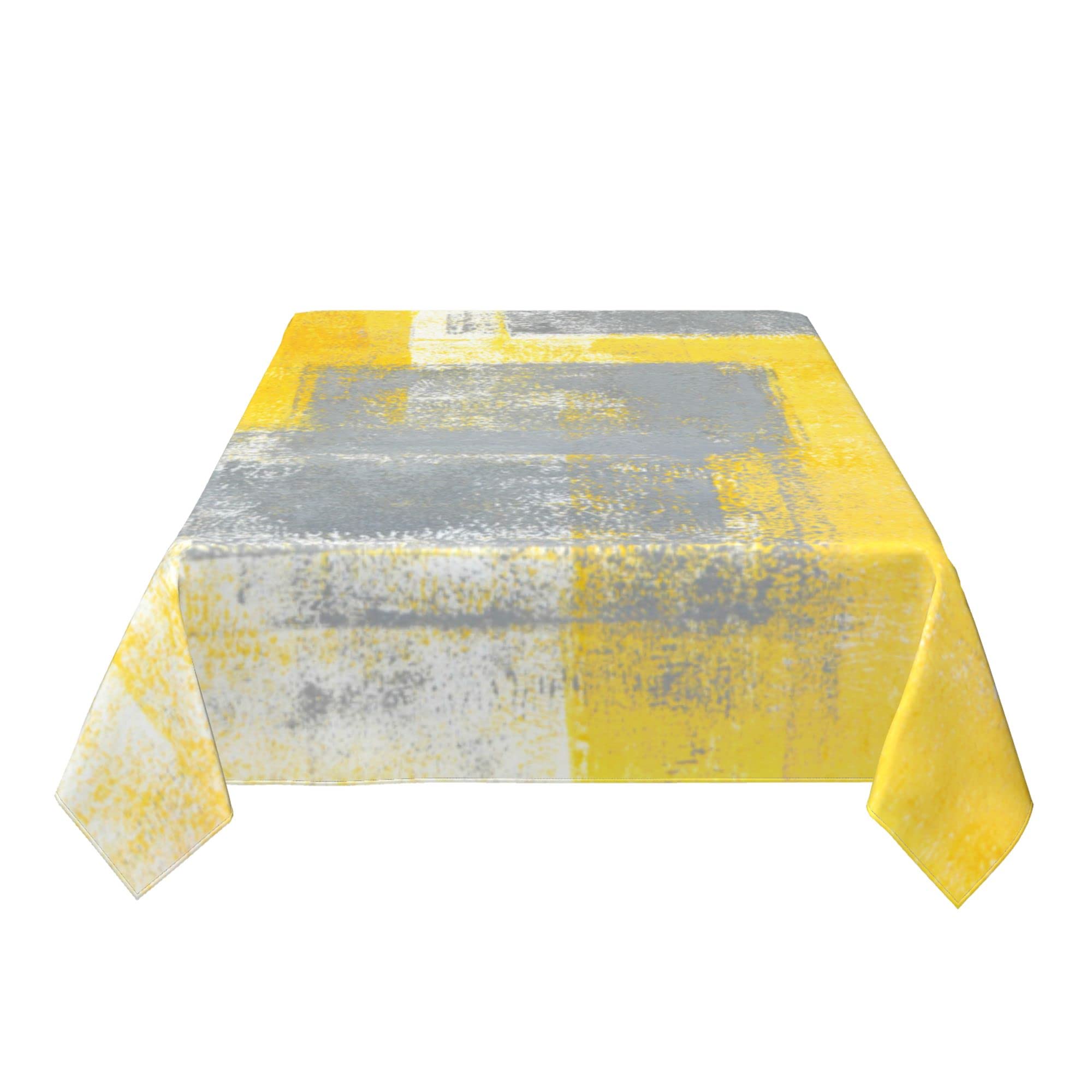 Yellow and Gray Abstract Washable Tablecloth 60x90 Inch - Durable Kitchen Dining Room Table Cover for Home Decor, Parties, and Outdoor Events