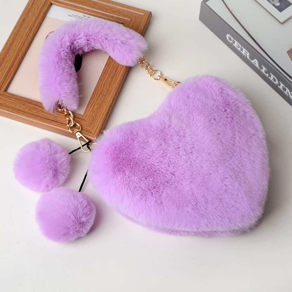 Rejolly Furry Heart Shaped Purse for Women & Girls - Soft Fluffy Faux Fur Small Shoulder Bag Clutch - Perfect for Parties, Dates, and Everyday Use