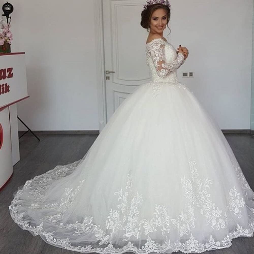 Elegant Long Sleeve Lace Wedding Dress for Women - Romantic Applique Bridal Gown for Church, Beach & Outdoor Ceremonies