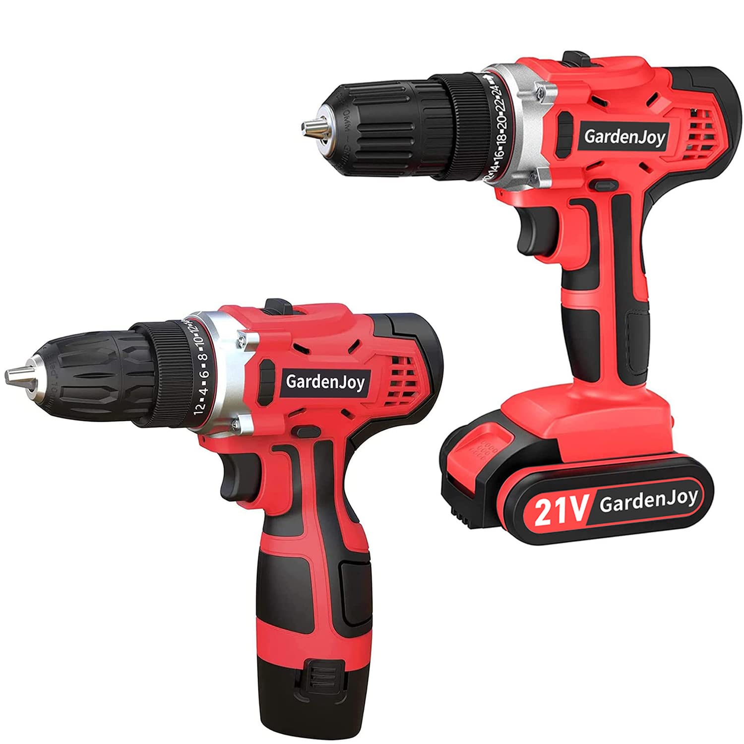 **GardenJoy 21V & 12V Cordless Drill Driver Set - 2 Variable Speed, 3/8'' Keyless Chuck, 24+1 Torque Settings, Fast Charger - Power Tool Kit for Home Improvement, DIY Projects, Woodworking & Metal Drilling**