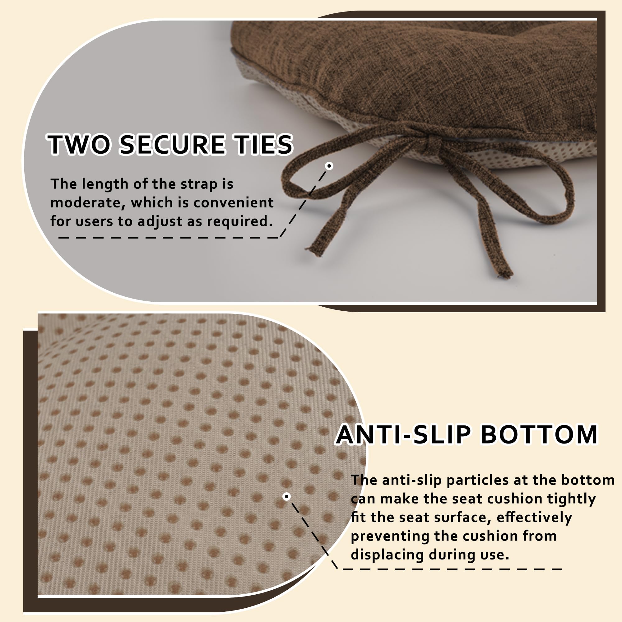 ELFJOY 4-Pack Dining Chair Cushions 18x18x3 Inch - Non-Slip Office & Kitchen Seat Pads with Ties - Soft Comfortable Chair Cushions for Home, Restaurant, Coffee Shop Use