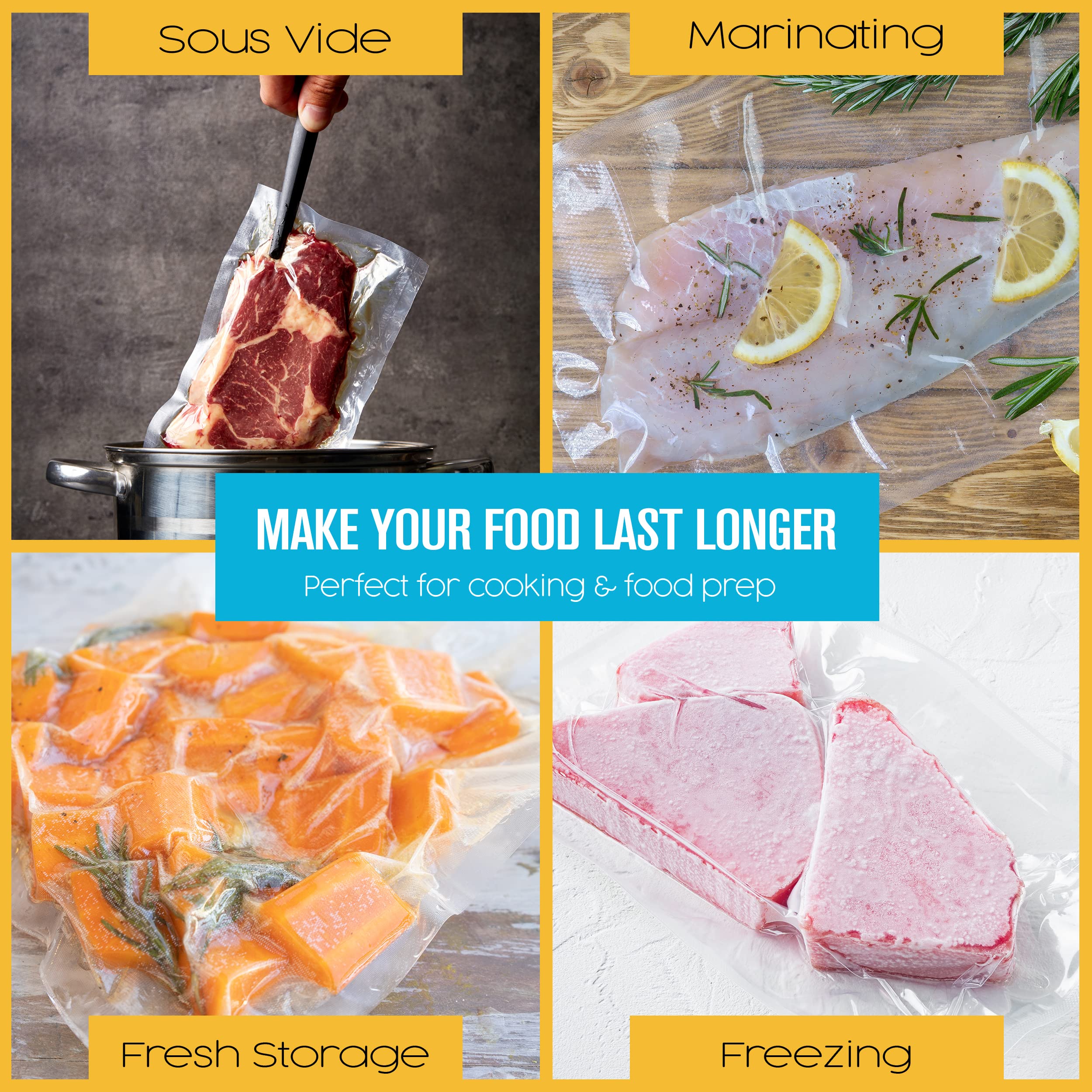 Premium Vacuum Sealer Bags & Rolls - 8x50 Inch Heavy Duty, BPA Free - Compatible with FoodSaver & Sous Vide Machines - Ideal for Food Storage, Freezer Meals & Air-Tight Sealing - 2 Pack for Cooking & Meal Prep