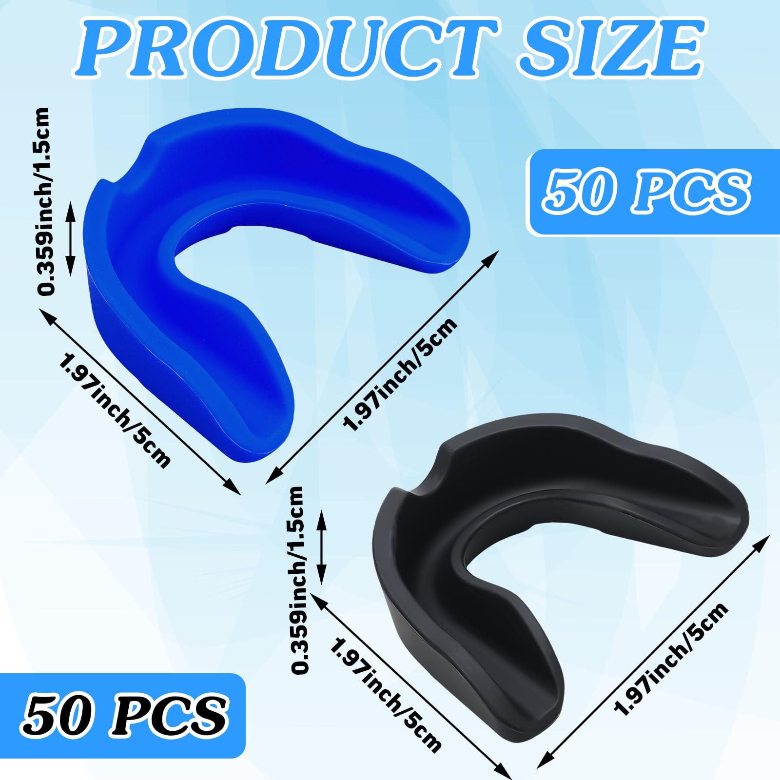 Frienda 50 Pcs Bulk Youth Football Mouth Guards - Athletic Mouthpiece for Sports Protection (Black & Blue) | Perfect for Football, Hockey, Karate, Basketball, Boxing & Rugby Players