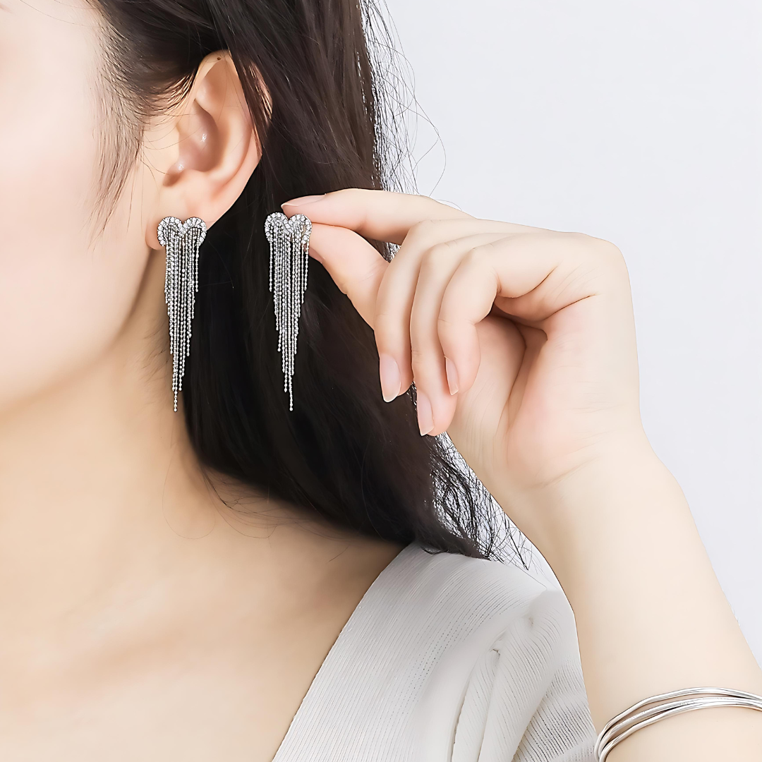 Elegant Open Heart Tassel Waterfall Earrings for Women - Fashion Gold/Silver Dangle Jewelry | Perfect for Parties, Weddings & Date Nights | A8451