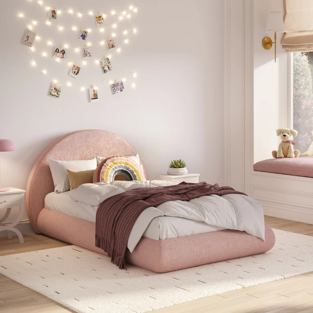 Luna Kids Bed Frame with Headboard Set - Twin Size, Cotton Candy Pink - Perfect for Girls' Bedroom Decor & Sleepovers
