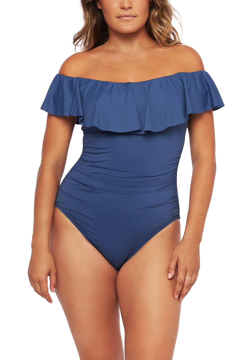La Blanca Women's Island Goddess Off Shoulder Ruffle One Piece Swimsuit - Sexy Beach Swimwear for Vacation, Pool Party & Summer Getaways
