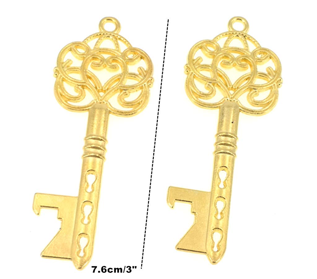 ALMITOPIA 50pcs Vintage Skeleton Key Bottle Opener Set - Elegant Gold Tone Wedding Party Favors with Candy Box & Ribbon - Perfect for Bridal Showers, Anniversary Gifts & Unique Souvenirs