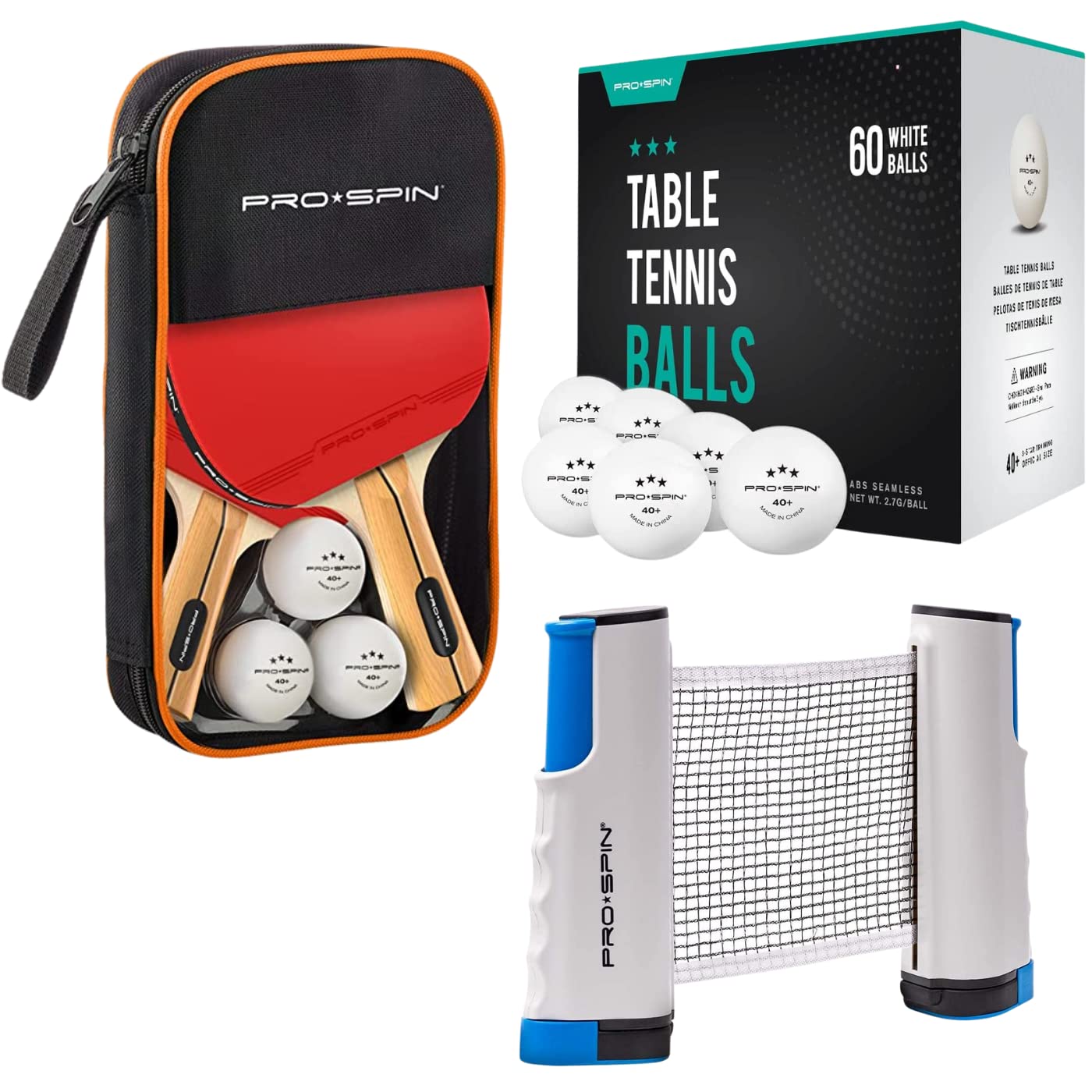 PRO-SPIN Premium Ping Pong Paddles Set with Retractable Net & 60 3-Star Balls | High-Performance Table Tennis Rackets for Indoor/Outdoor Play | Complete Bundle with Compact Storage Case | Perfect for Family Fun, Backyard Parties & Office Recreation