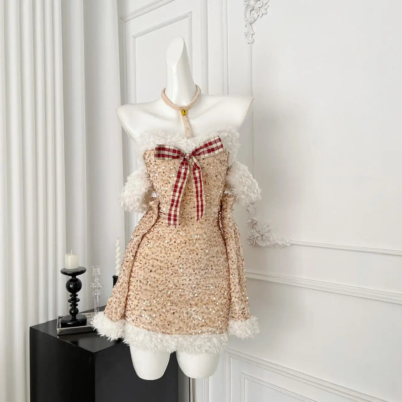 Elegant Gold Sequin Patchwork Halter Mini Dress for Women - Backless Bow Design, Slim Fit, Sexy Wrapped Hip, Korean Fashion | Perfect for Cocktail Parties, Date Nights & Special Occasions