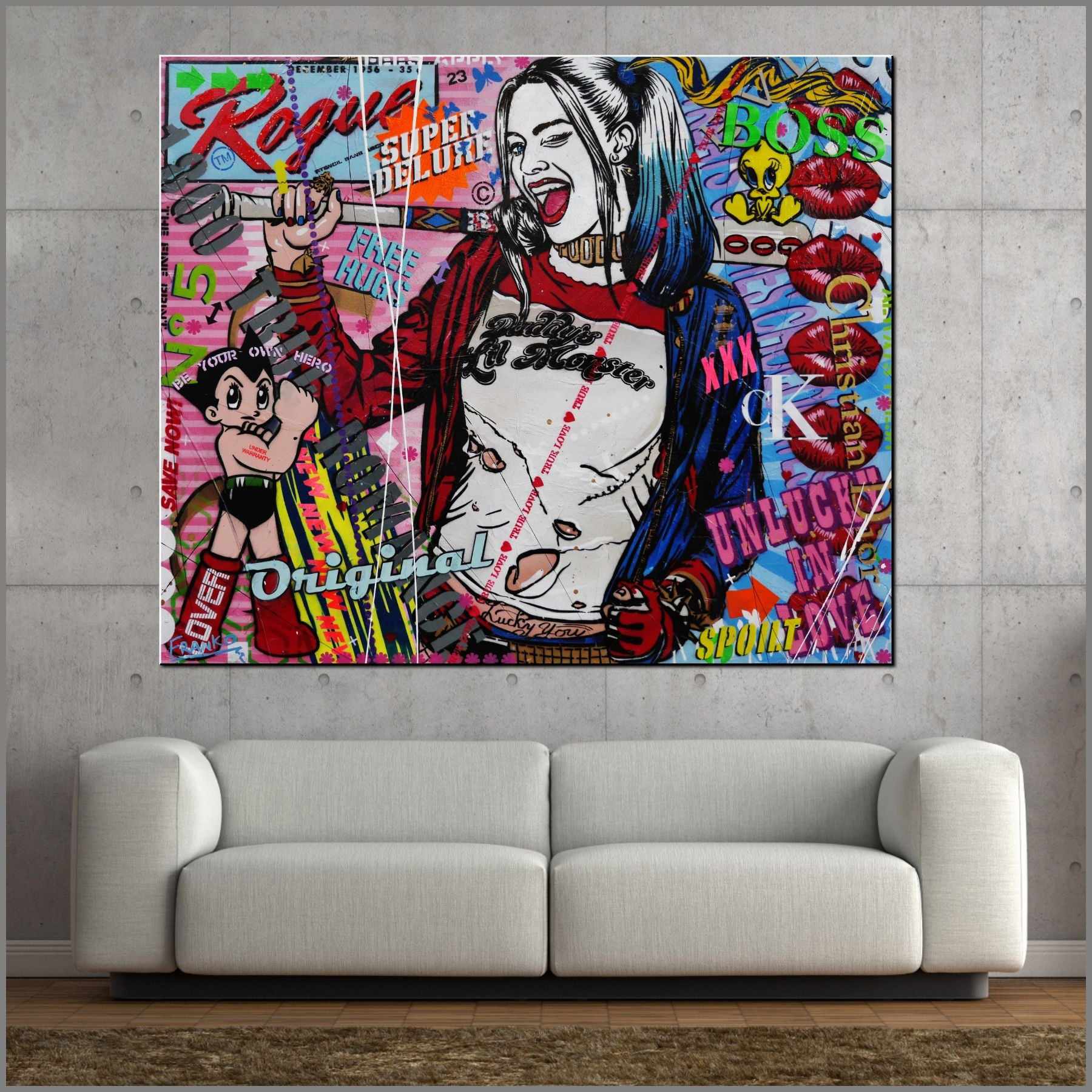 Harley Quinn Textured Urban Pop Art Canvas Painting - 47