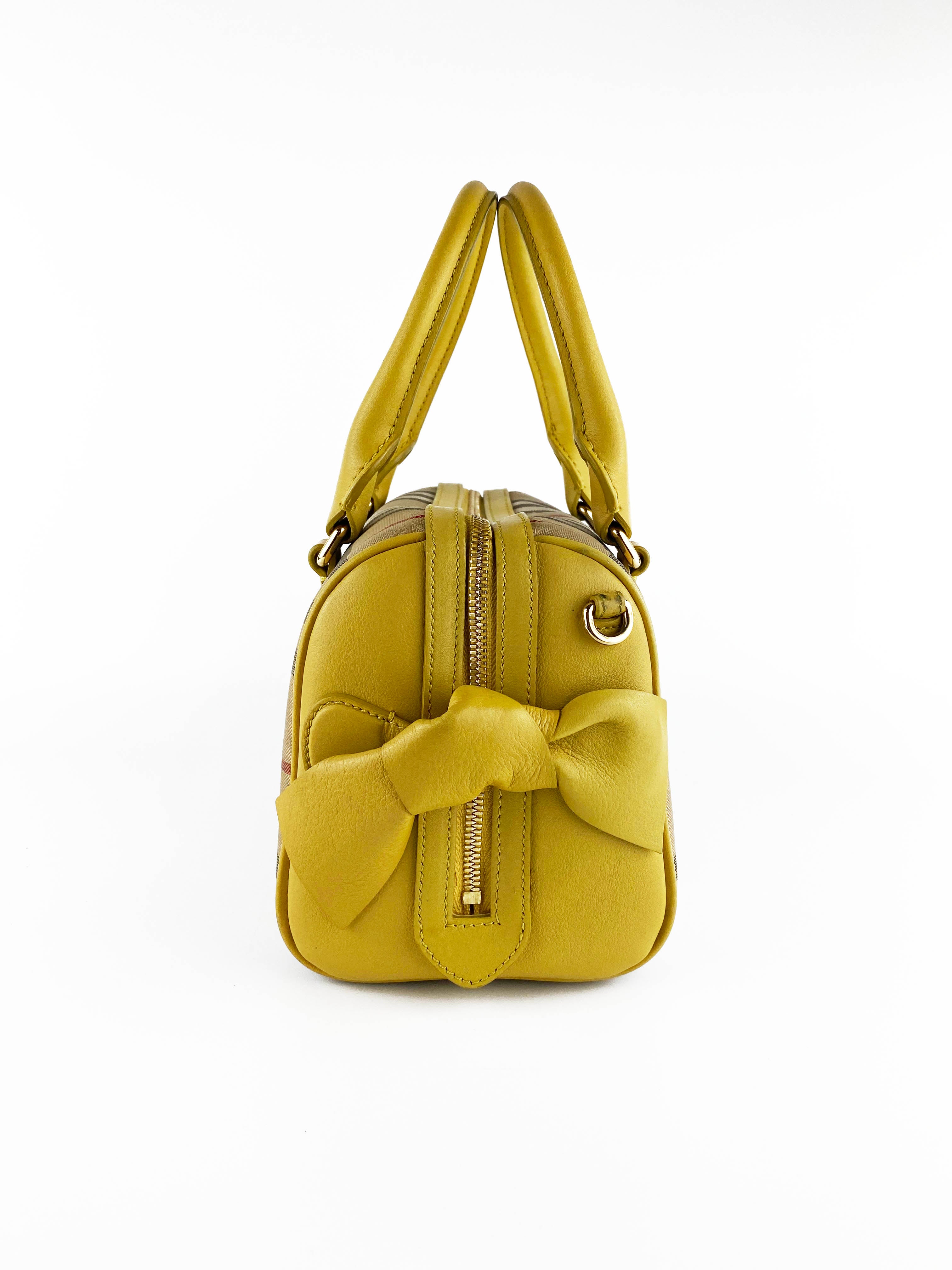 Burberry Horseferry Yellow Check Mini Bee Bow Crossbody Bag - Elegant Women's Handbag for Date Night & Special Occasions