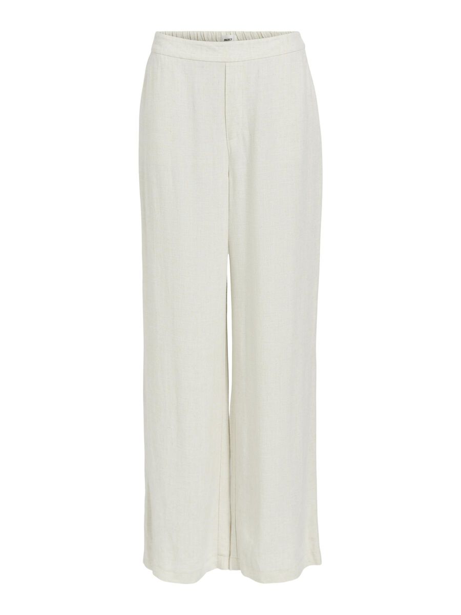 Janne Linen Blend Wide Leg Pants for Women - Comfortable High Waist Palazzo Trousers in Sandshell Beige - Perfect for Office, Travel and Summer Outfits