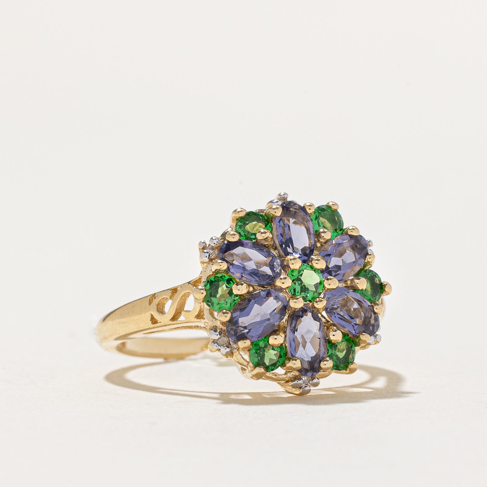 Exquisite Multi Gemstone & Diamond Cocktail Ring - 1.50ctw Gemstones & 0.03ctw Diamonds - Size 8 - Perfect for Evening Parties, Weddings & Special Occasions