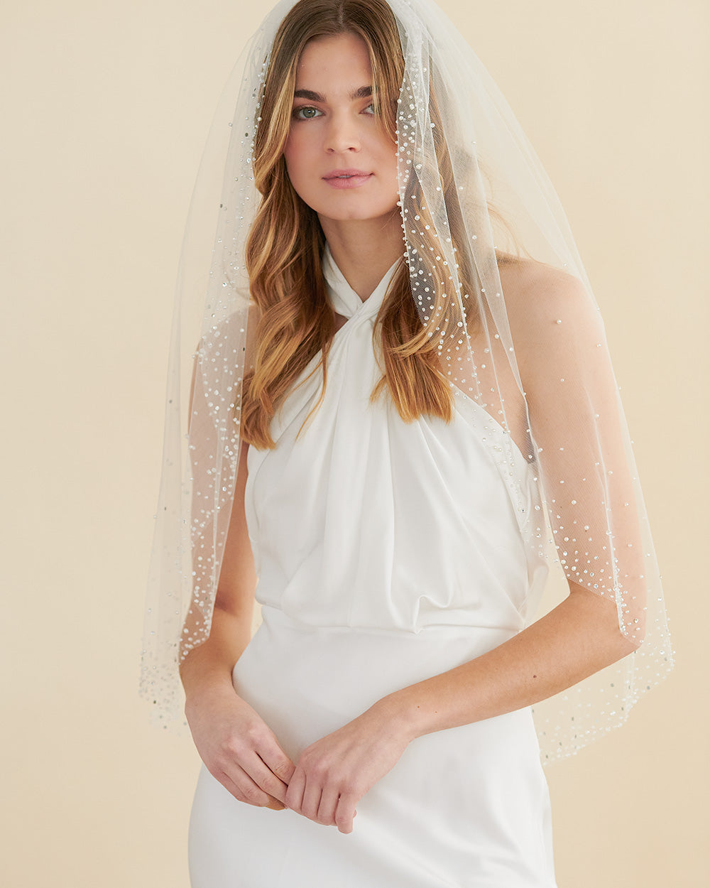 Amara Pearl & Crystal Wedding Veil - Elegant Bridal Accessory for Ceremony, Photos & Special Occasions