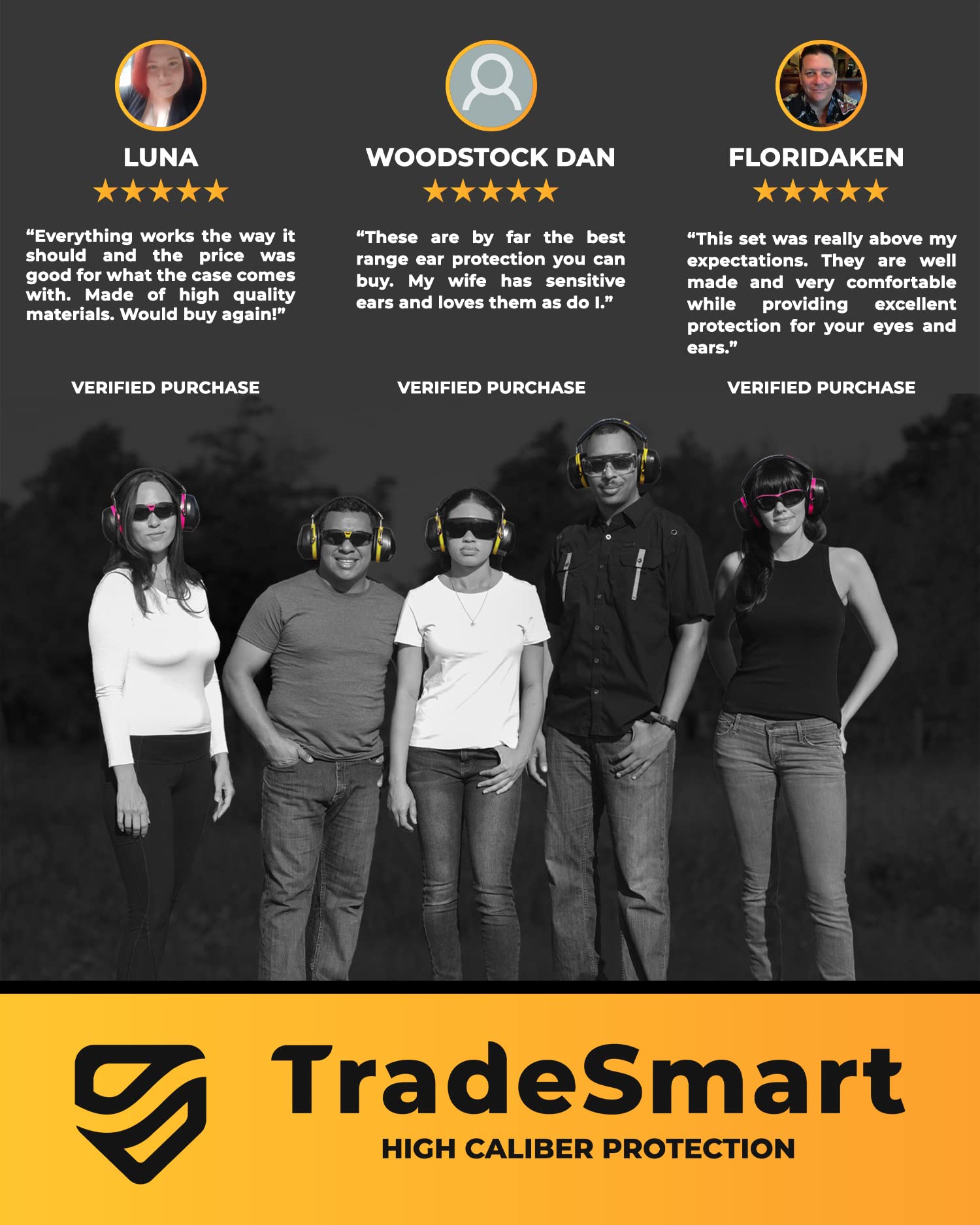 TradeSmart Safety Glasses with Hearing Protection Ear Muffs & Pouch - ANSI Certified for Woodworking, Chainsaw Use, Construction Work - Perfect for DIY Projects and Industrial Safety Gear
