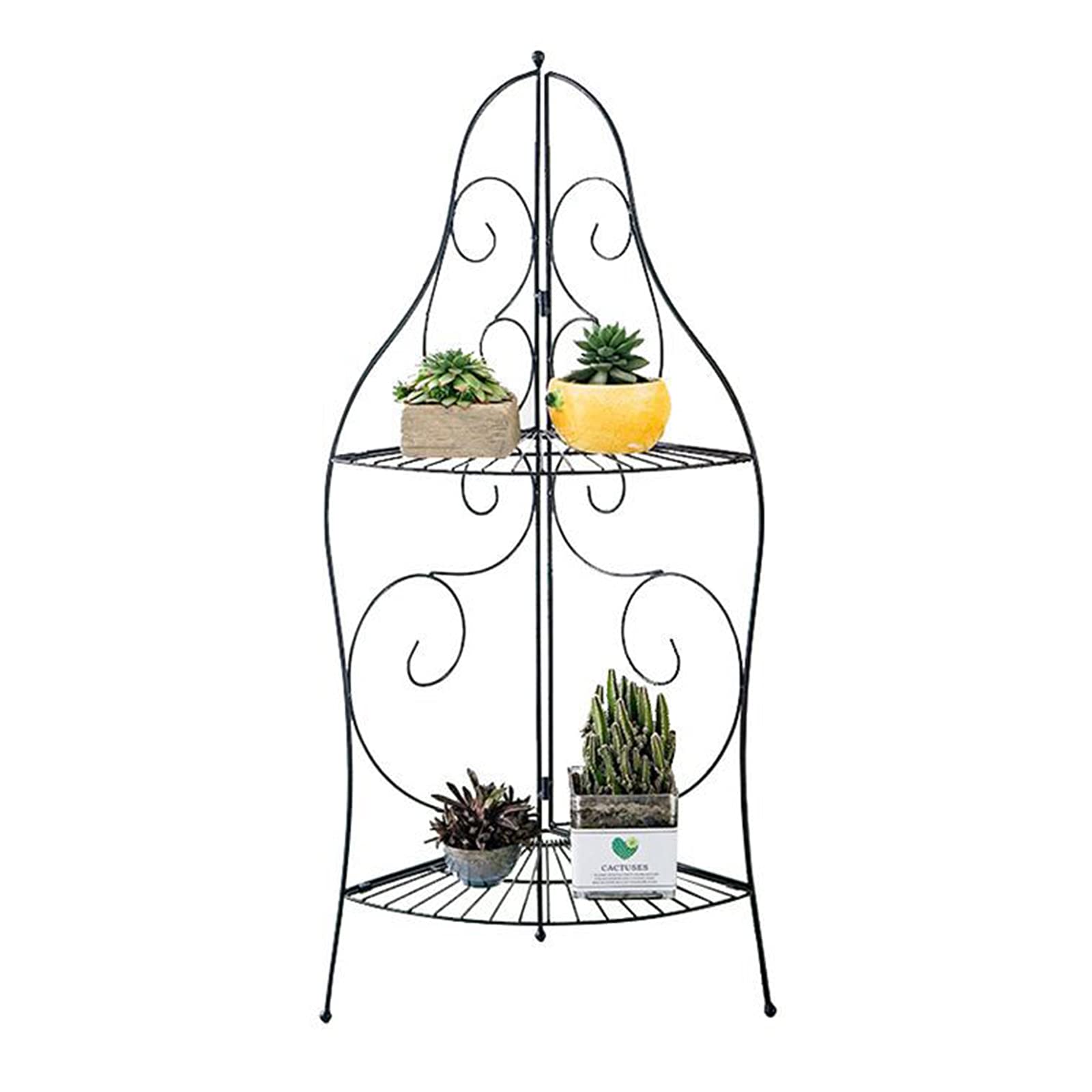 ZCL 2-Tier Wrought Iron Plant Stand - Foldable & Easy Assembly Indoor/Outdoor Flower Shelf for Balcony, Garden, Patio | Black Decorative Storage Rack for Flower Pots, Succulents & Home Decor
