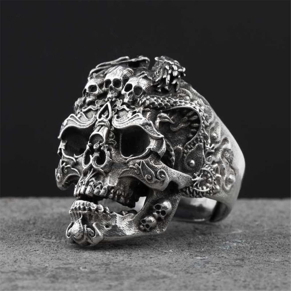 Men's Viking Skull Ring - Norse Dragon Head Gothic Punk Jewelry, Biker Gothic Demon Skull Ring for Hip Hop & Halloween - Perfect Gift for Men | Great for Costume Parties, Music Festivals & Everyday Wear