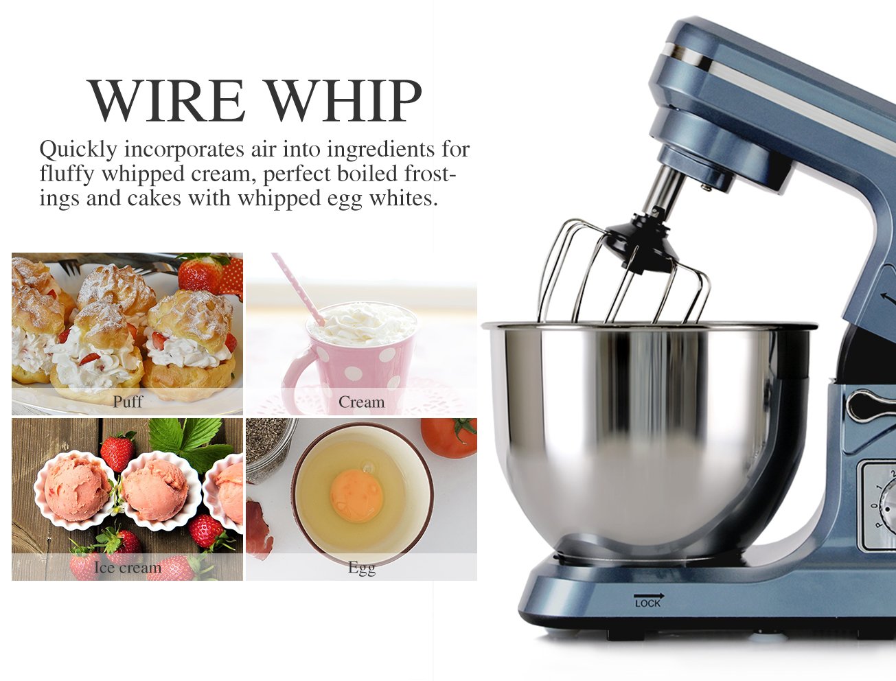 5.3-QT 500W Stand Mixer with 6+ Speeds & Tilt-Head - Electric Kitchen Mixer for Baking, Dough, Cookies & More - Includes Accessories (Gray Blue) - Perfect for Home Bakers & Professional Chefs