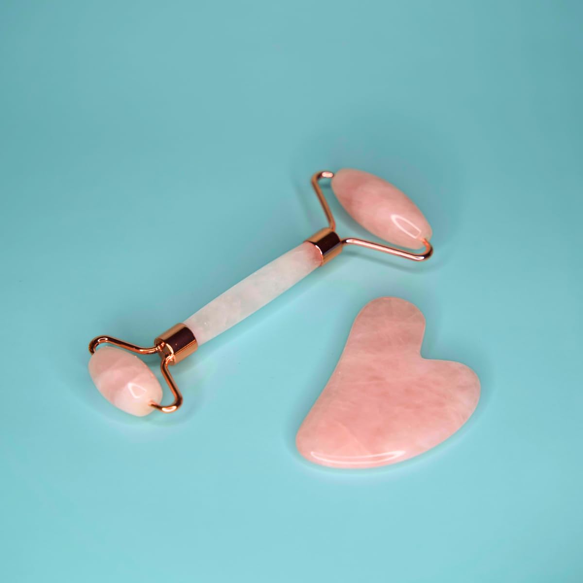 Rose Quartz Jade Roller & Gua Sha Set - Natural Facial Massage Tools for Skin Care, Wrinkle Reduction & Lymphatic Drainage - Perfect for Anti-Aging Routine & Relaxing Spa Night