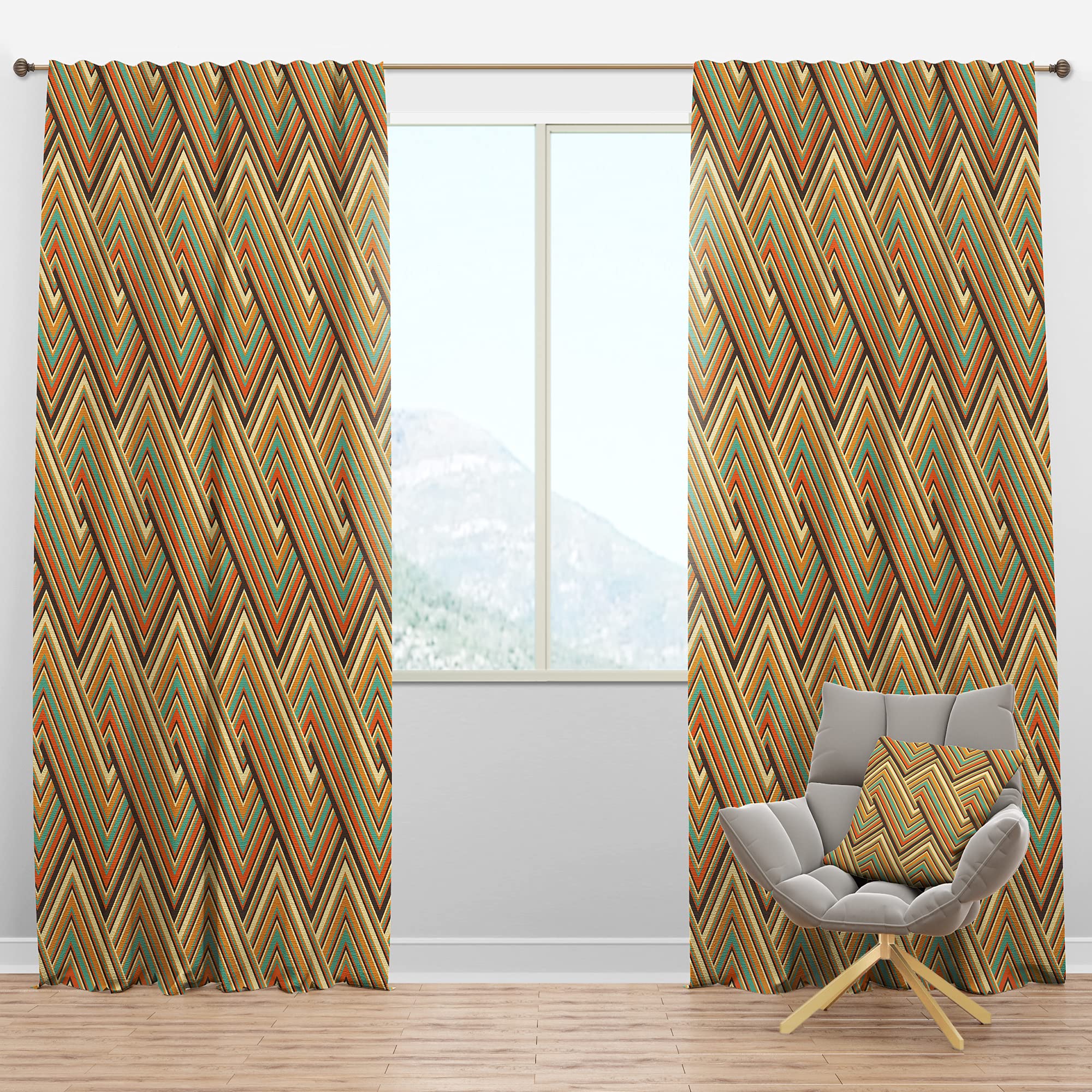 Retro Square Waves Blackout Curtains - Thermal Insulated Single Panel (52x120) for Bedroom & Living Room - Noise Reducing, Energy Saving Window Drapes - Perfect for Home Theater, Nursery & Office Spaces