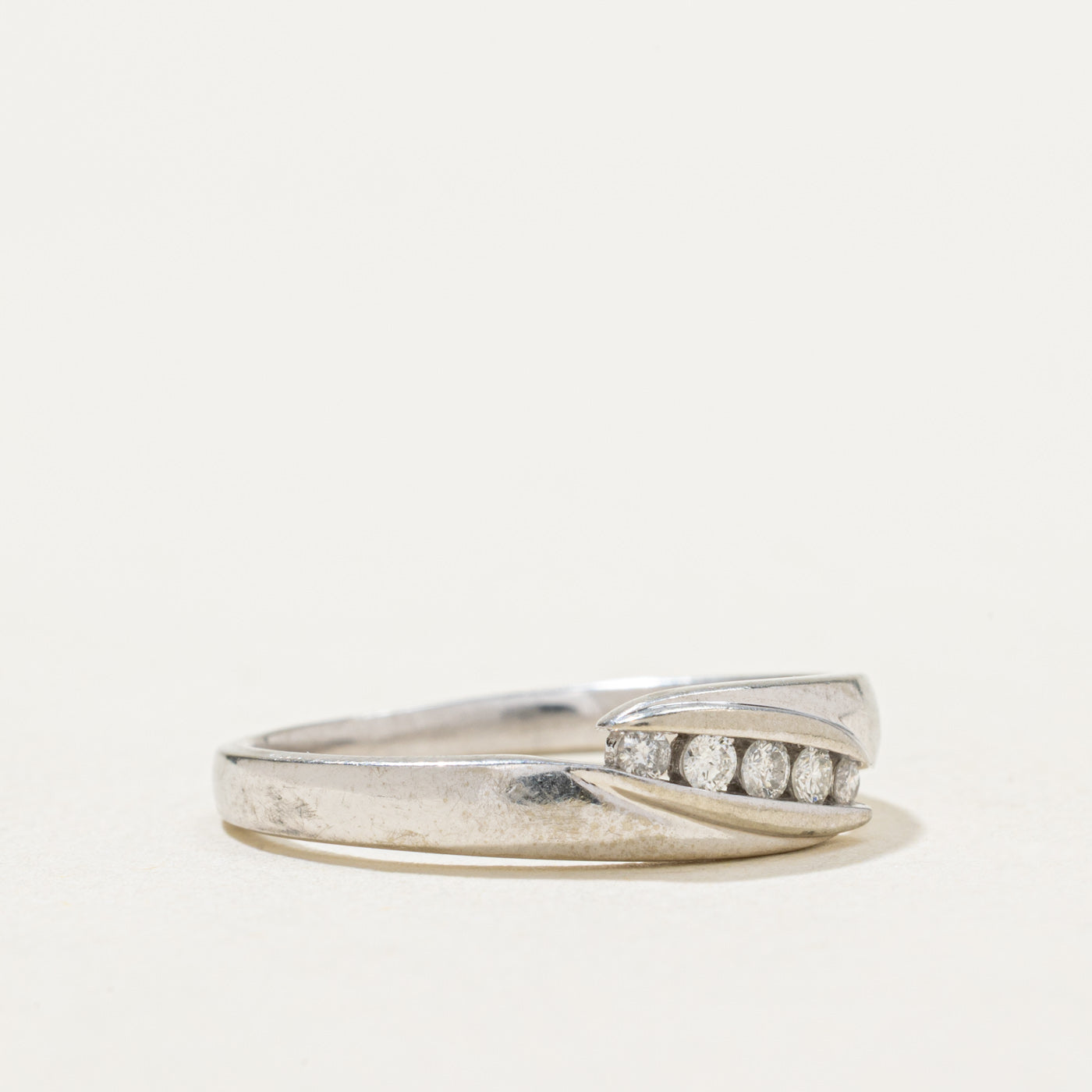 10K White Gold Diagonal Channel Set Diamond Ring - 0.06ctw (Size 5.5) | Elegant Wedding Band, Anniversary Gift & Everyday Jewelry for Women