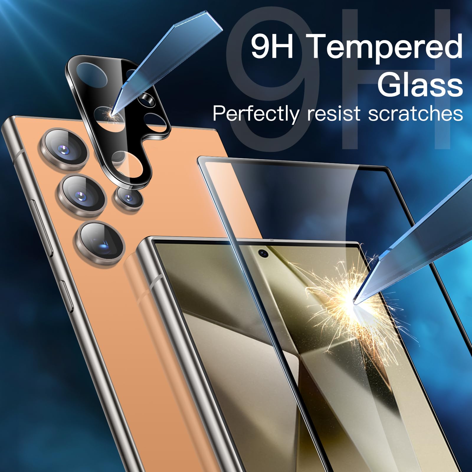 JETech 5-in-1 Matte Case for Samsung Galaxy S24 Ultra 5G - Shockproof Phone Cover with 2-Pack Tempered Glass Screen Protectors & Camera Lens Protector, Translucent Back Protective Case (Titanium Orange) - Perfect for Work, Travel & Outdoor Activities