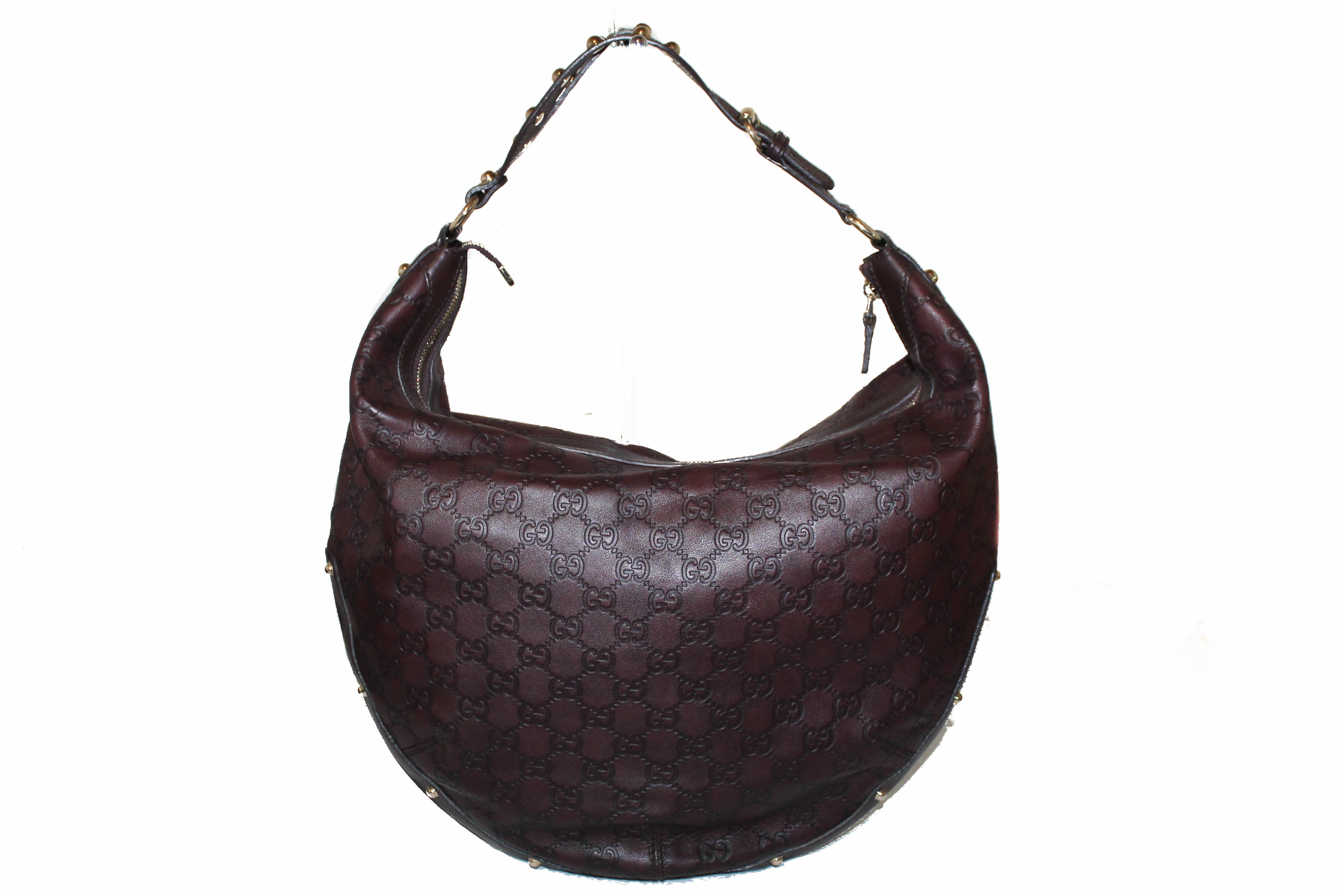 Authentic Gucci Dark Burgundy Guccissima Leather Hobo Bag for Women - Luxury Designer Handbag for Work, Travel & Evening Events