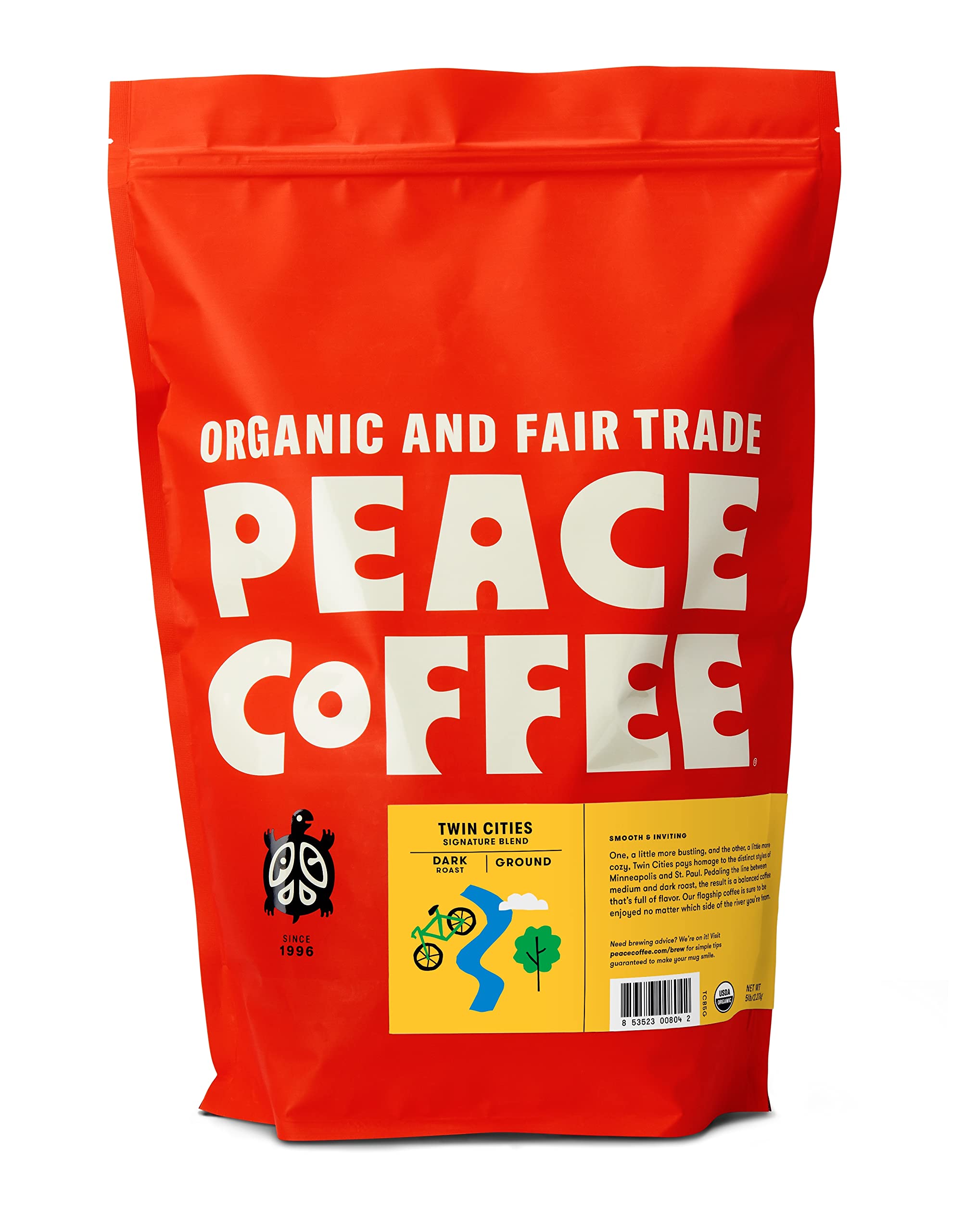 Organic Fair Trade Peace Coffee Twin Cities Blend - 5 lb Ground Dark Roast | Shade Grown, Fresh Roasted | Smooth & Inviting Flavor | Perfect for Home Brewing, Office Coffee Stations & Cafes