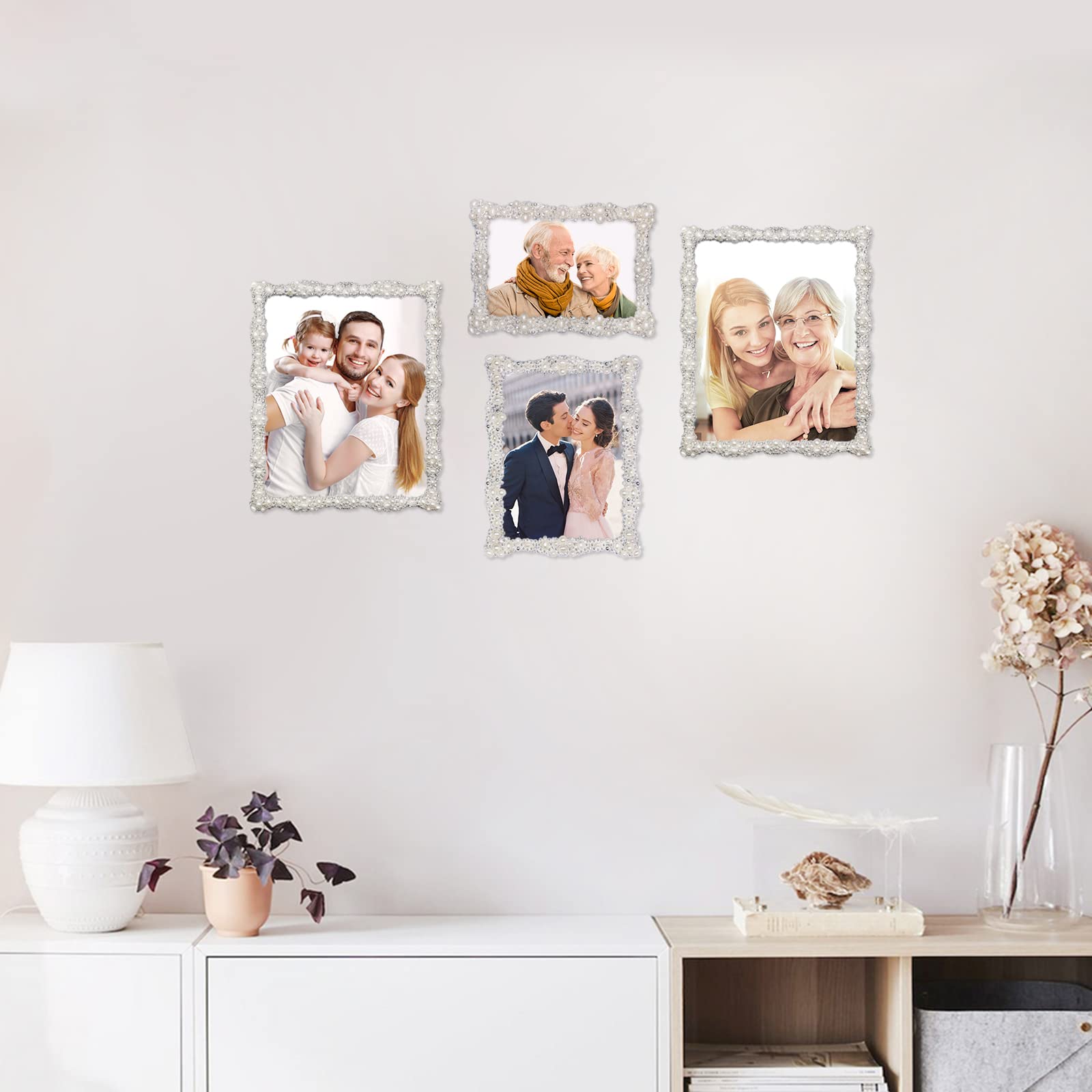 8x10 Silver Plated Wedding Picture Frame with Pearl & Rhinestone Accents - High Definition Real Glass Photo Frame for Horizontal & Vertical Tabletop Display - Perfect for Weddings, Anniversaries & Home Decor
