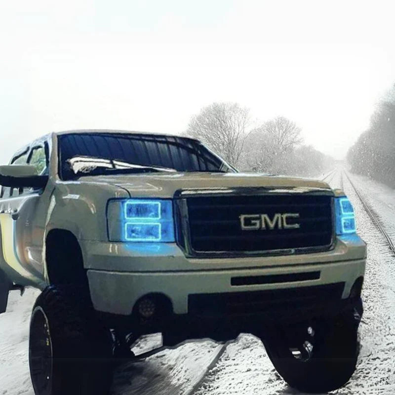 GMC Sierra Multicolor LED Halo Headlight Kit for 2007-2013 Models - Upgrade Your Truck Lighting for Off-Road & Night Driving