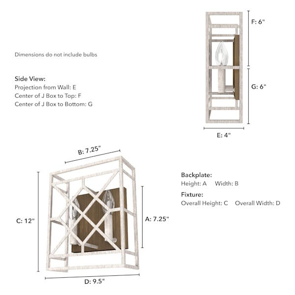 Hunter Langwood 2-Light Distressed White Wall Sconce - Vintage Farmhouse Lighting for Bedroom, Hallway & Entryway