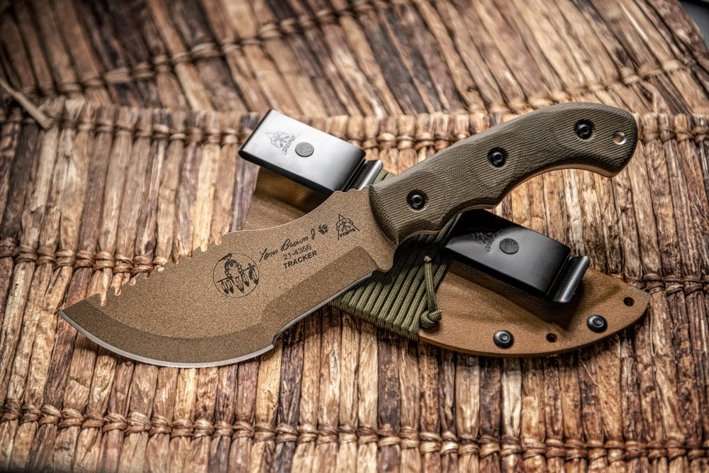 TOPS Knives Tom Brown Tracker Survival Knife - Tan Fixed Blade for Outdoor Camping, Hunting & Bushcraft | Durable 1095 High Carbon Steel with Ergonomic Handle